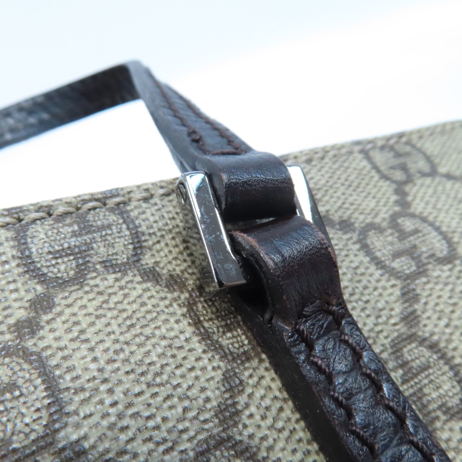 GUCCI 塗層帆布Tote Bag銀扣手挽袋啡色