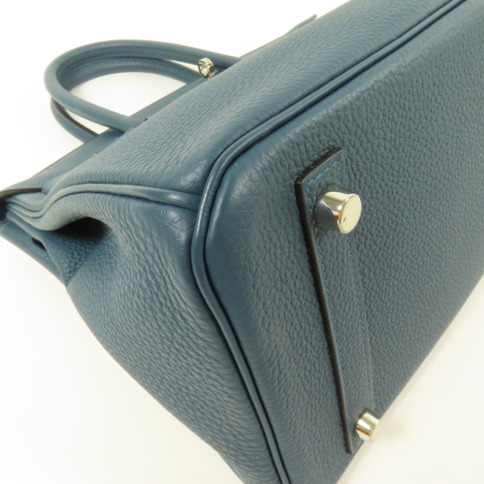 HERMES Clemence皮革Birkin 30銀扣手挽袋Vert Bosphore