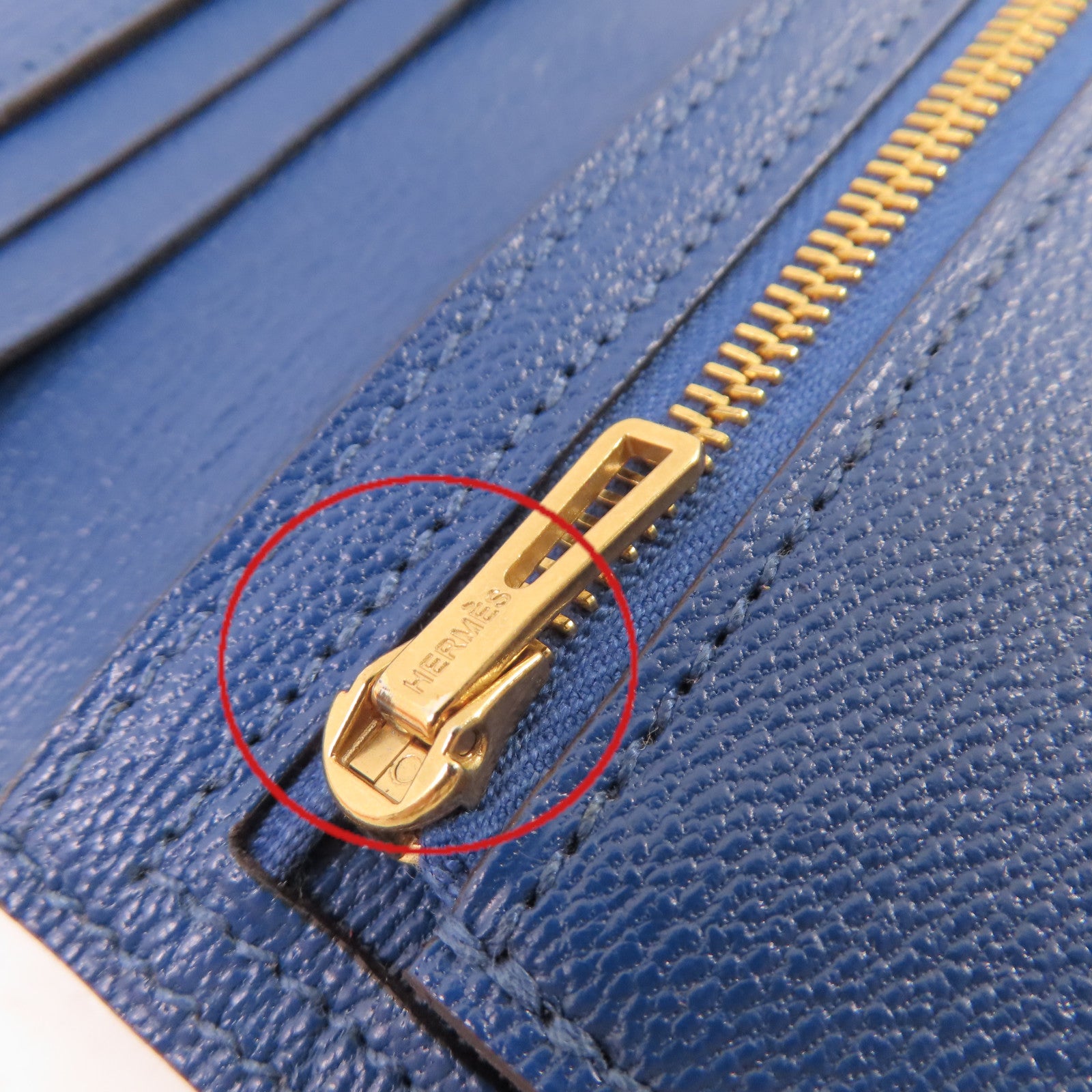 HERMES 鱷魚皮革Bearn bi-fold Long wallet金扣長錢包藍色