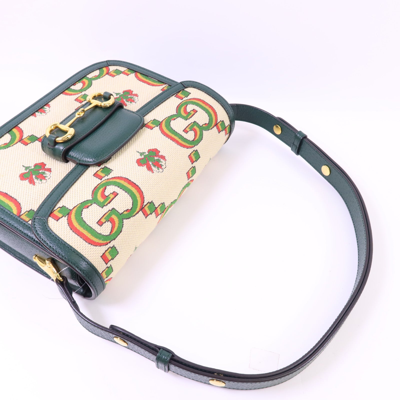 GUCCI 帆布Horsebit 1955 Medium金扣肩背袋