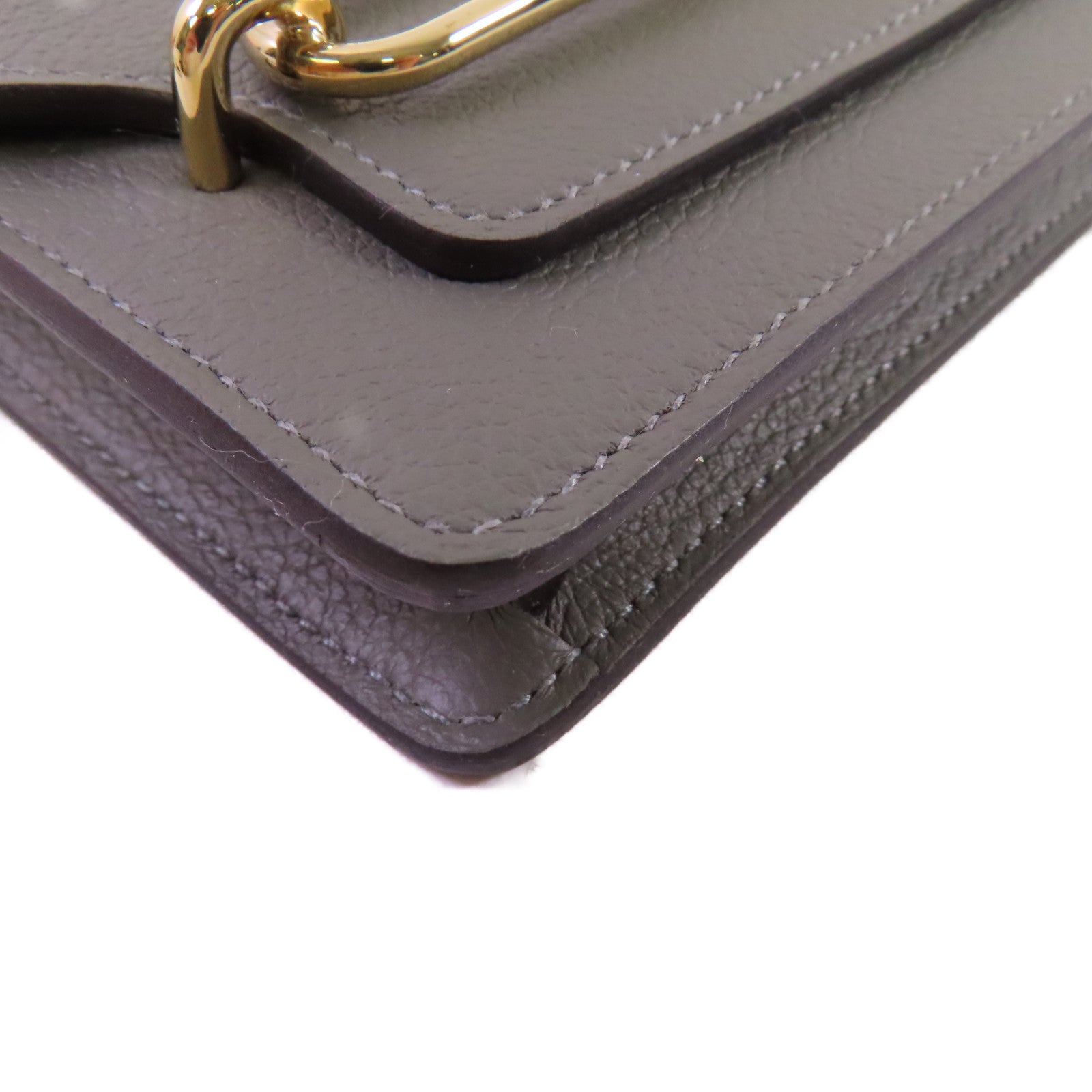 HERMES Evercolor皮革Roulis Slim Belt Wallet金扣短錢包Gris Meyer積雨雲灰色