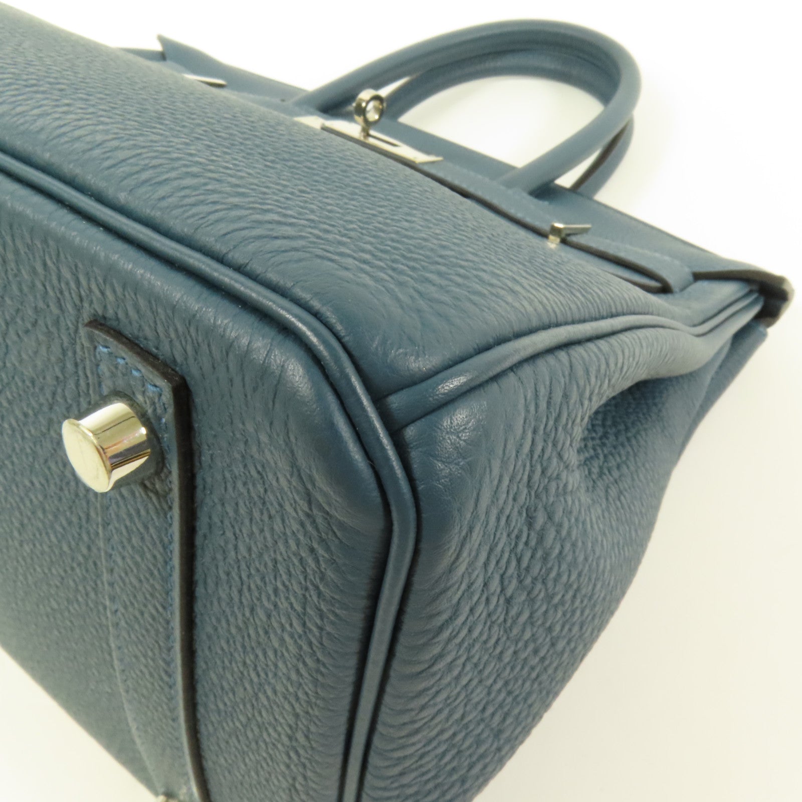 HERMES Clemence皮革Birkin 30銀扣手挽袋Vert Bosphore