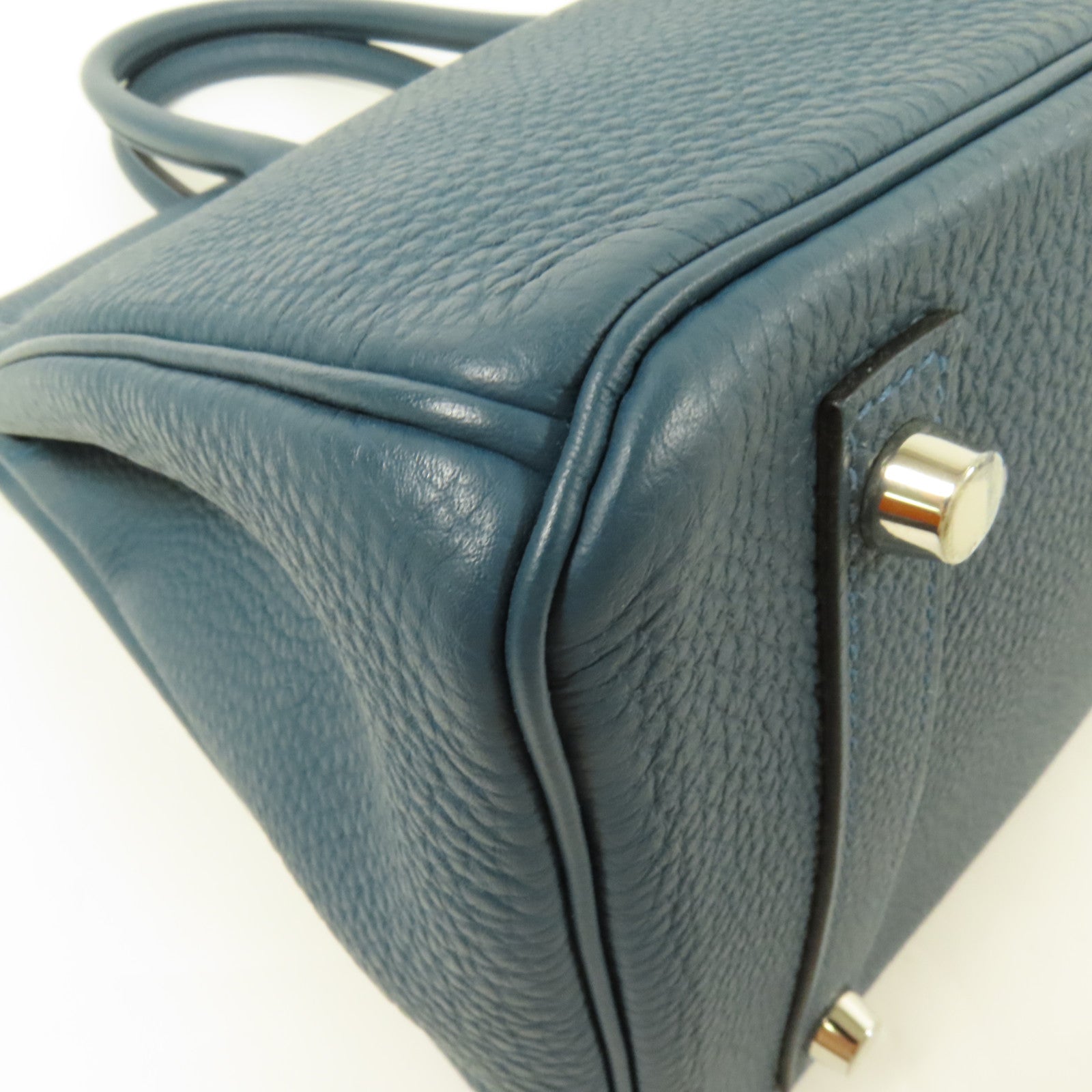 HERMES Clemence皮革Birkin 30銀扣手挽袋Vert Bosphore