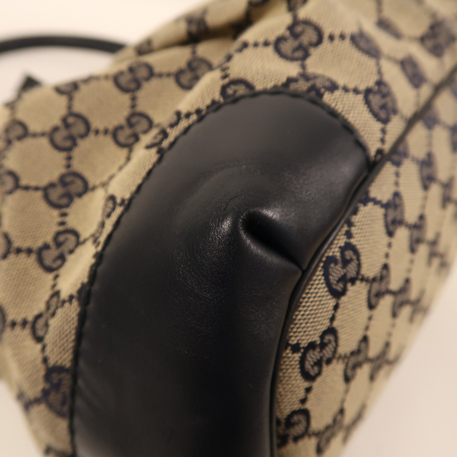 GUCCI 帆布2 Way Shoulder金扣手挽肩背兩用袋米色/藍色
