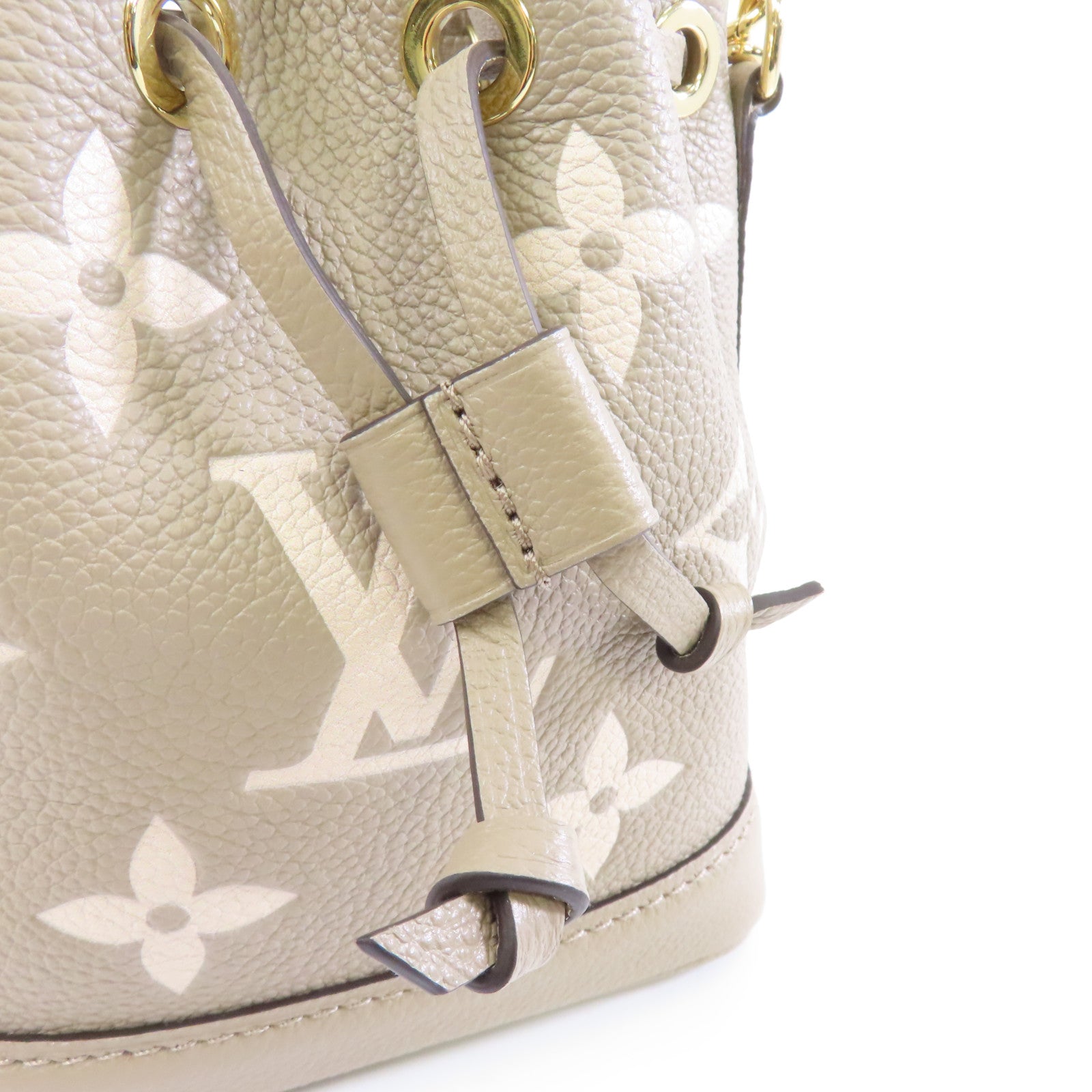 LOUIS VUITTON Monogram Empreinte Nano Noe金扣手挽肩背兩用袋米色