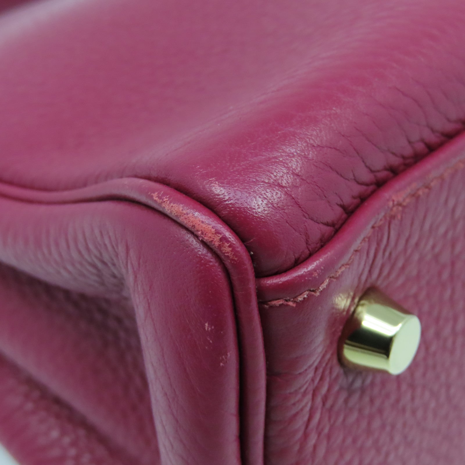 HERMES Clemence皮革Kelly 28金扣手挽袋Rubis红色