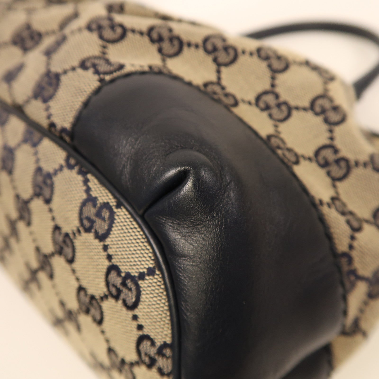 GUCCI 帆布2 Way Shoulder金扣手挽肩背兩用袋米色/藍色