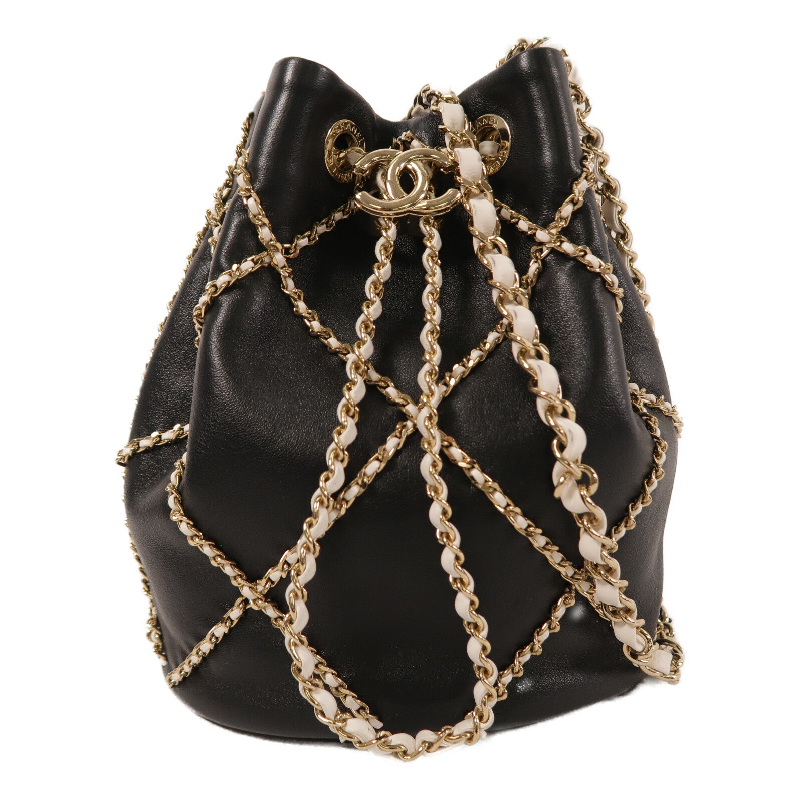 CHANEL 羊皮皮革Drawstring Bag鏈帶肩背袋