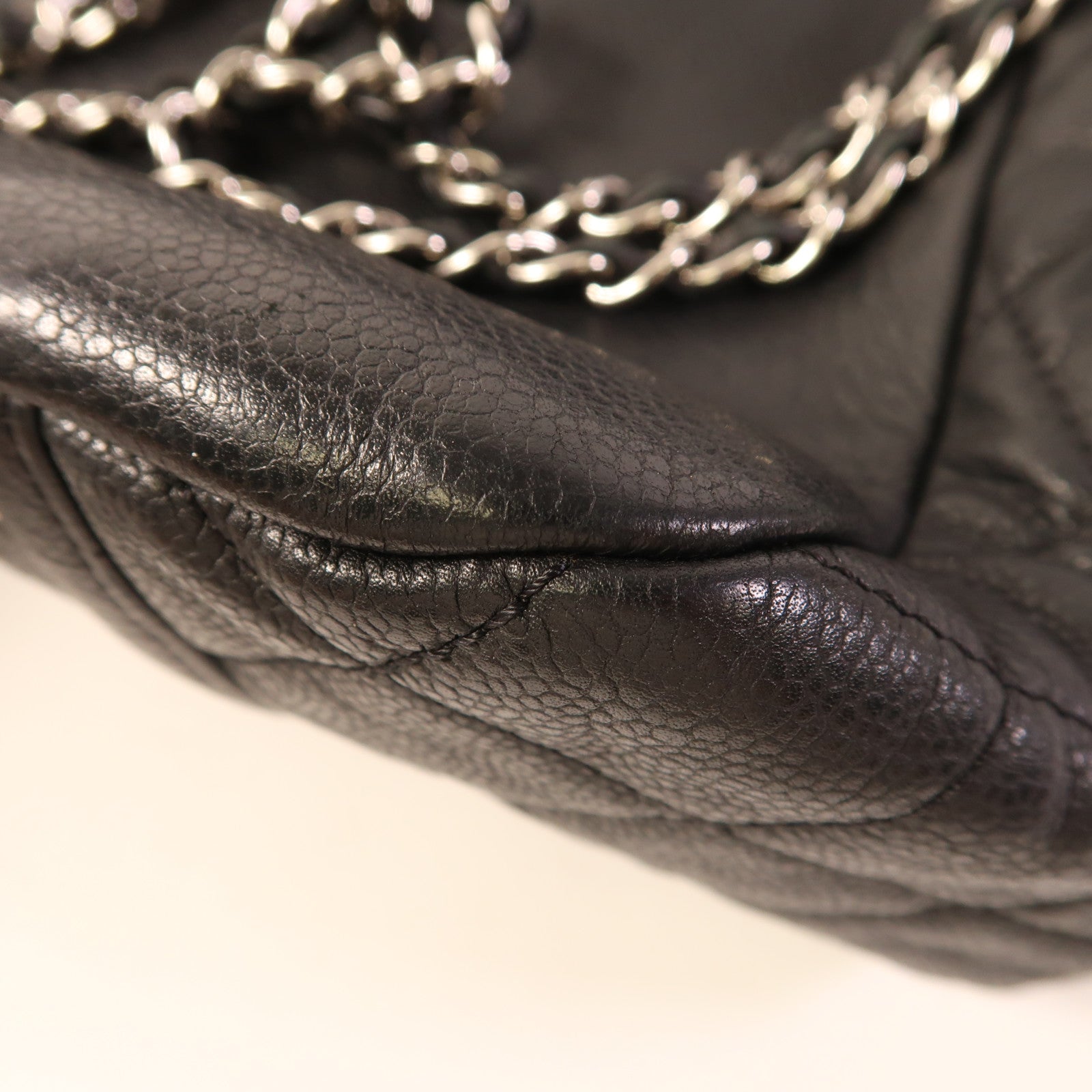 CHANEL 牛皮皮革Chain Shoulder銀扣鏈帶肩背袋