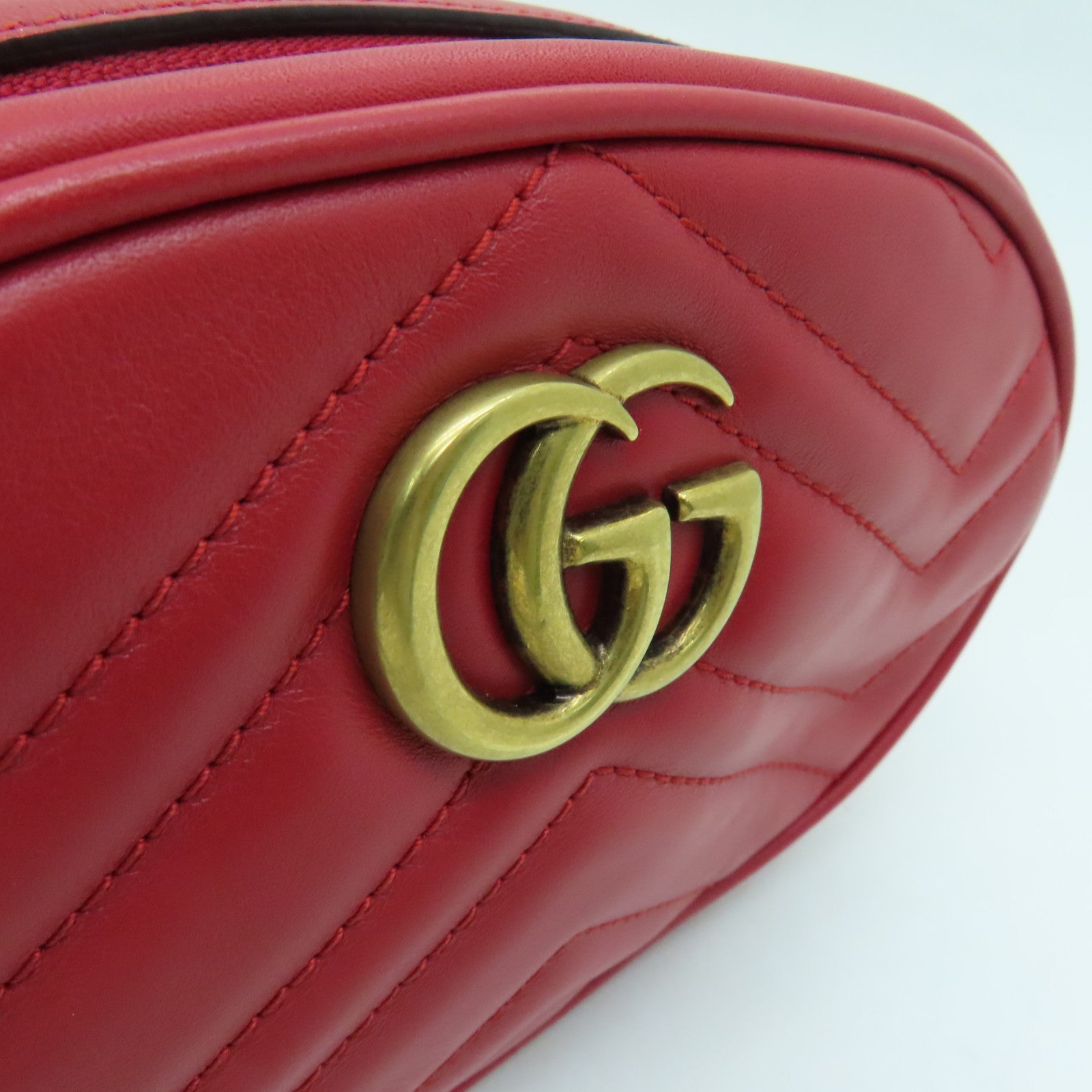 GUCCI 【激減優惠】斜紋牛皮皮革GG Marmont金扣腰包紅色