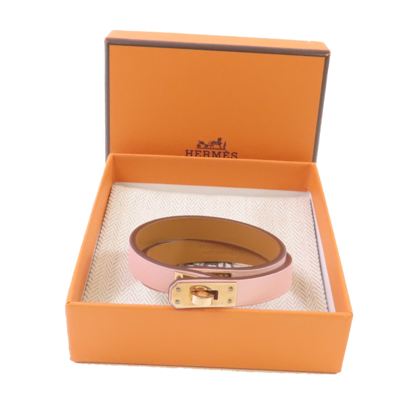 HERMES Swift皮革Kelly Double Tour Bracelet金扣手鏈粉紅色