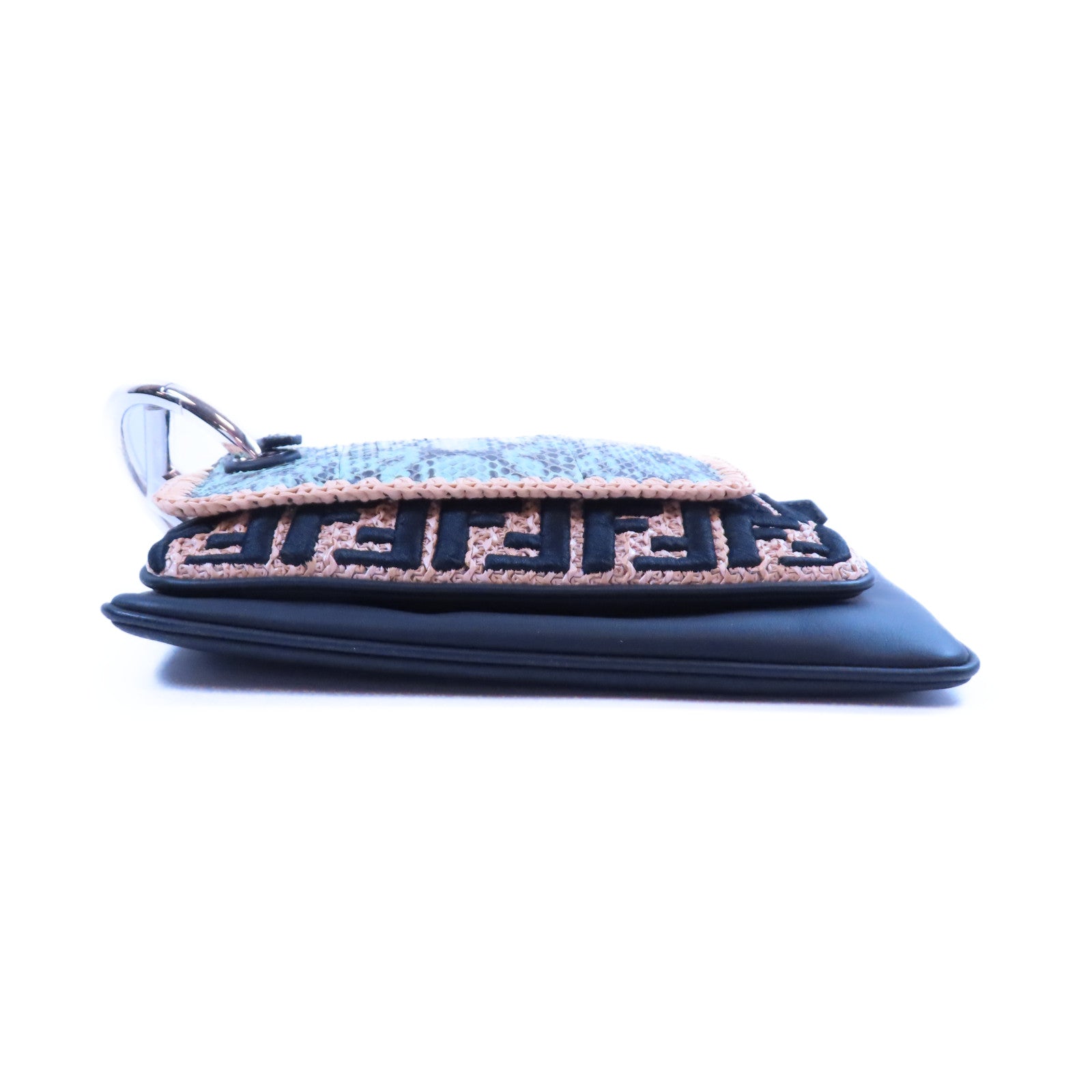 FENDI 牛皮皮革/蛇皮皮革Clutch金扣手拿包黑色