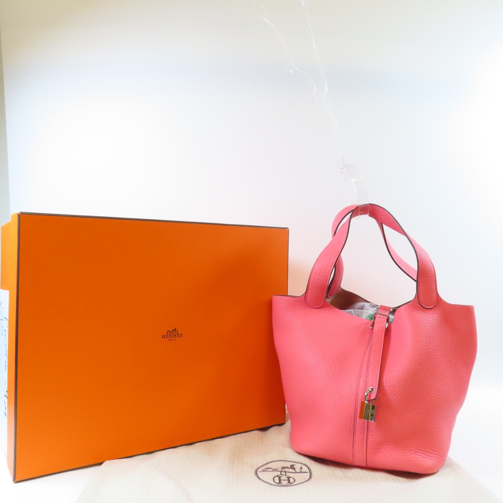 HERMES 【激減優惠】Clemence皮革Picotin MM銀扣手挽袋Rose Lipstick/粉紅色