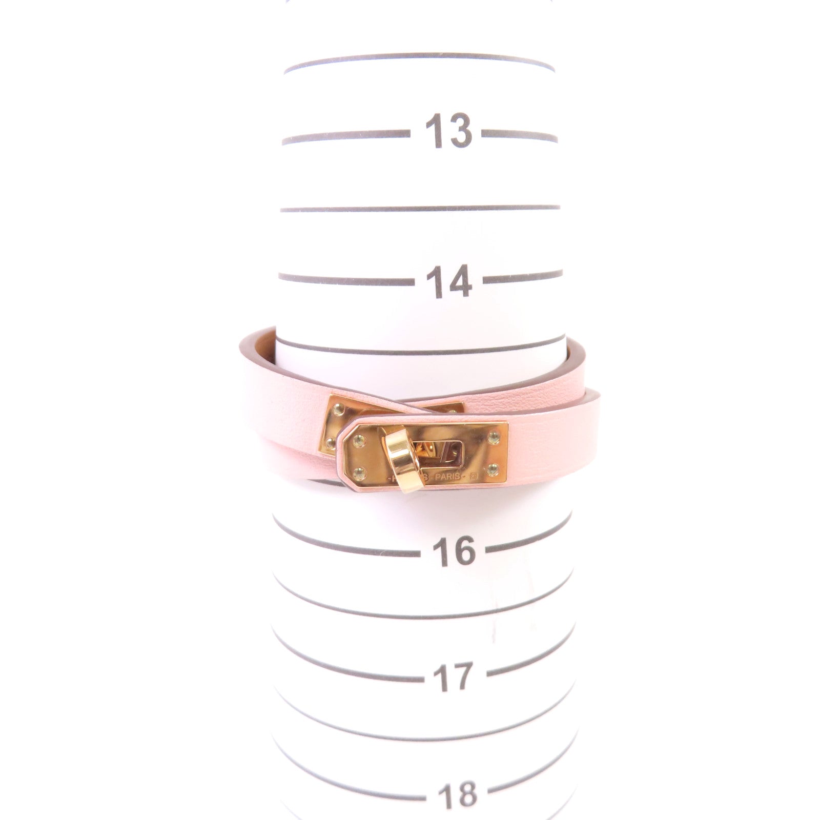 HERMES Swift皮革Kelly Double Tour Bracelet金扣手鏈粉紅色
