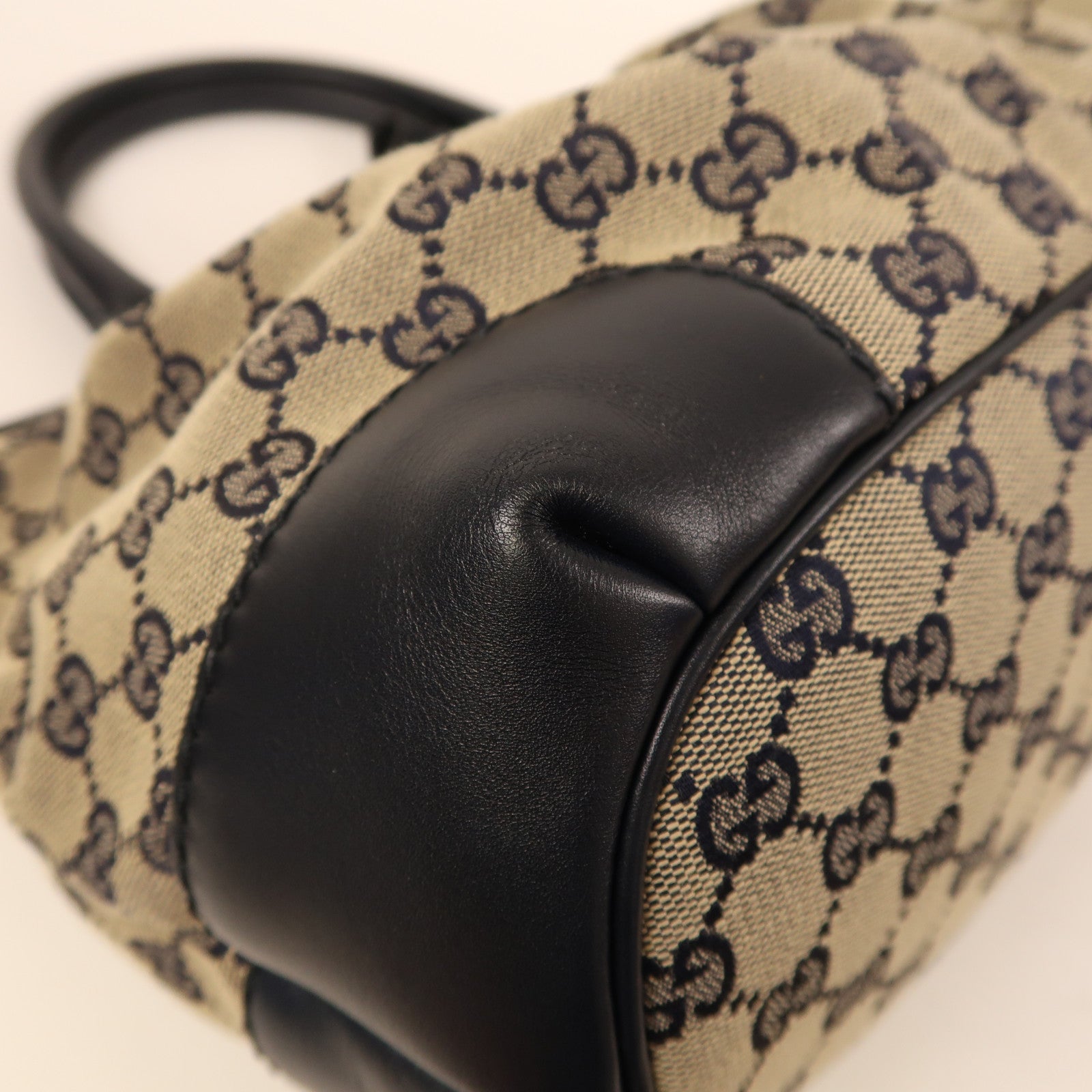 GUCCI 帆布2 Way Shoulder金扣手挽肩背兩用袋米色/藍色