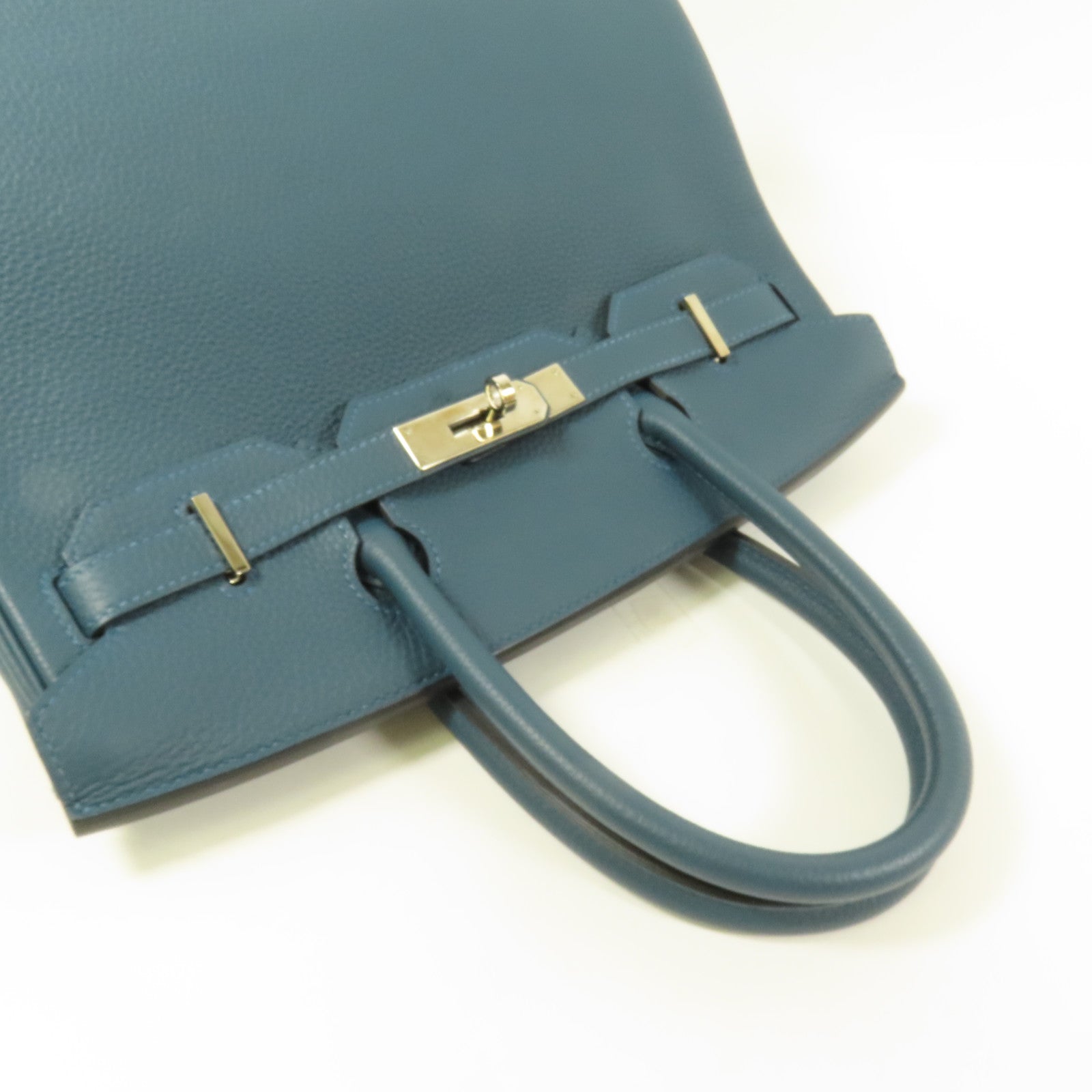 HERMES Clemence皮革Birkin 30銀扣手挽袋Vert Bosphore