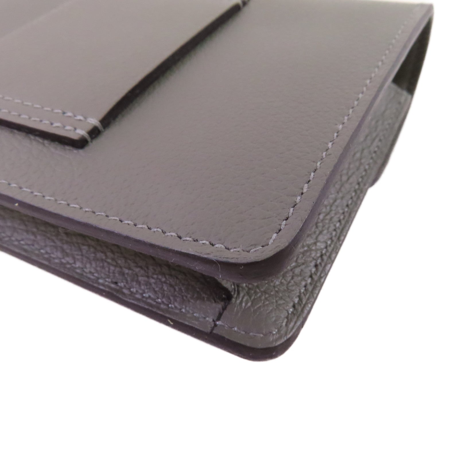 HERMES Evercolor皮革Roulis Slim Belt Wallet金扣短錢包Gris Meyer積雨雲灰色