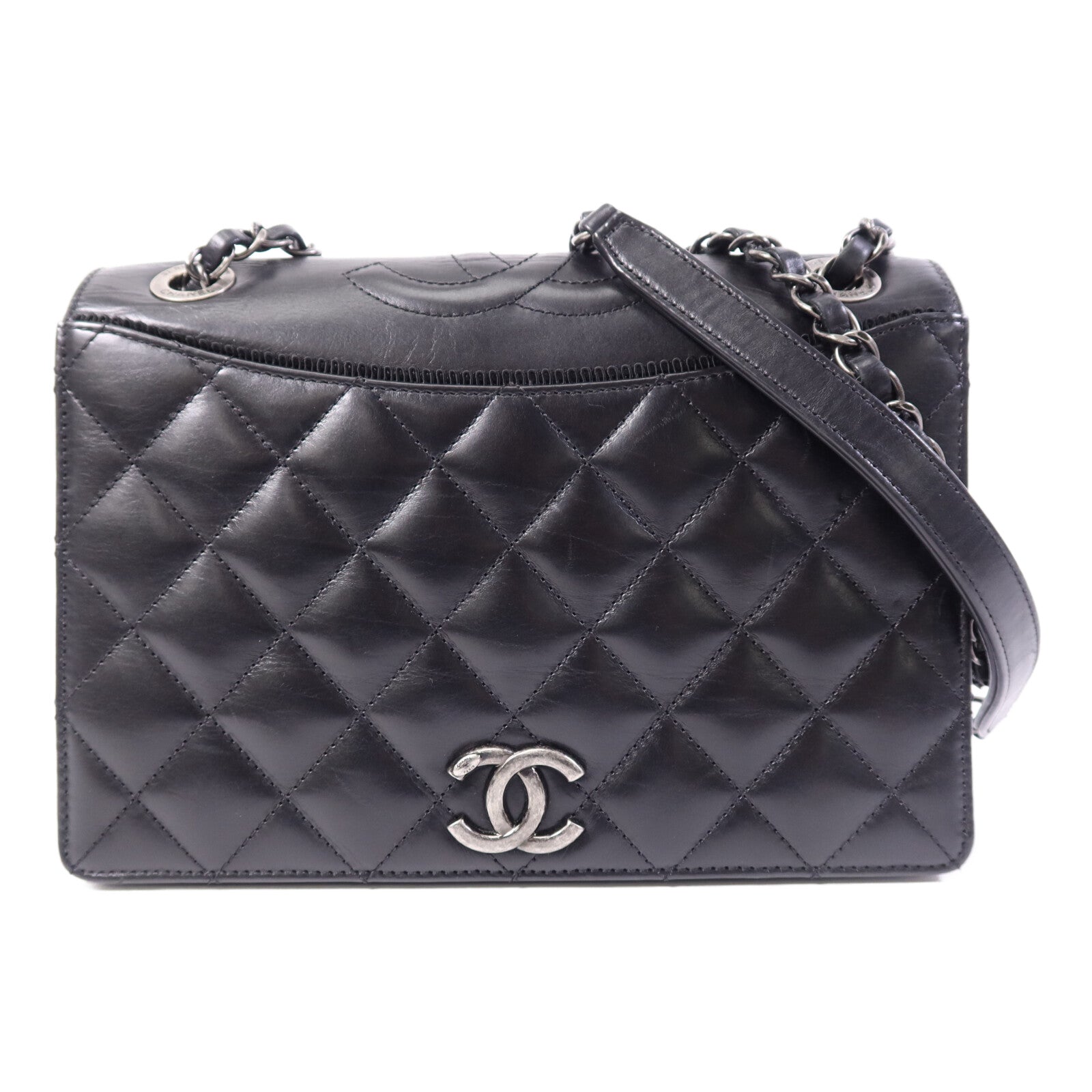 CHANEL 羊皮皮革Ballerine Flap銀扣鏈帶肩背包