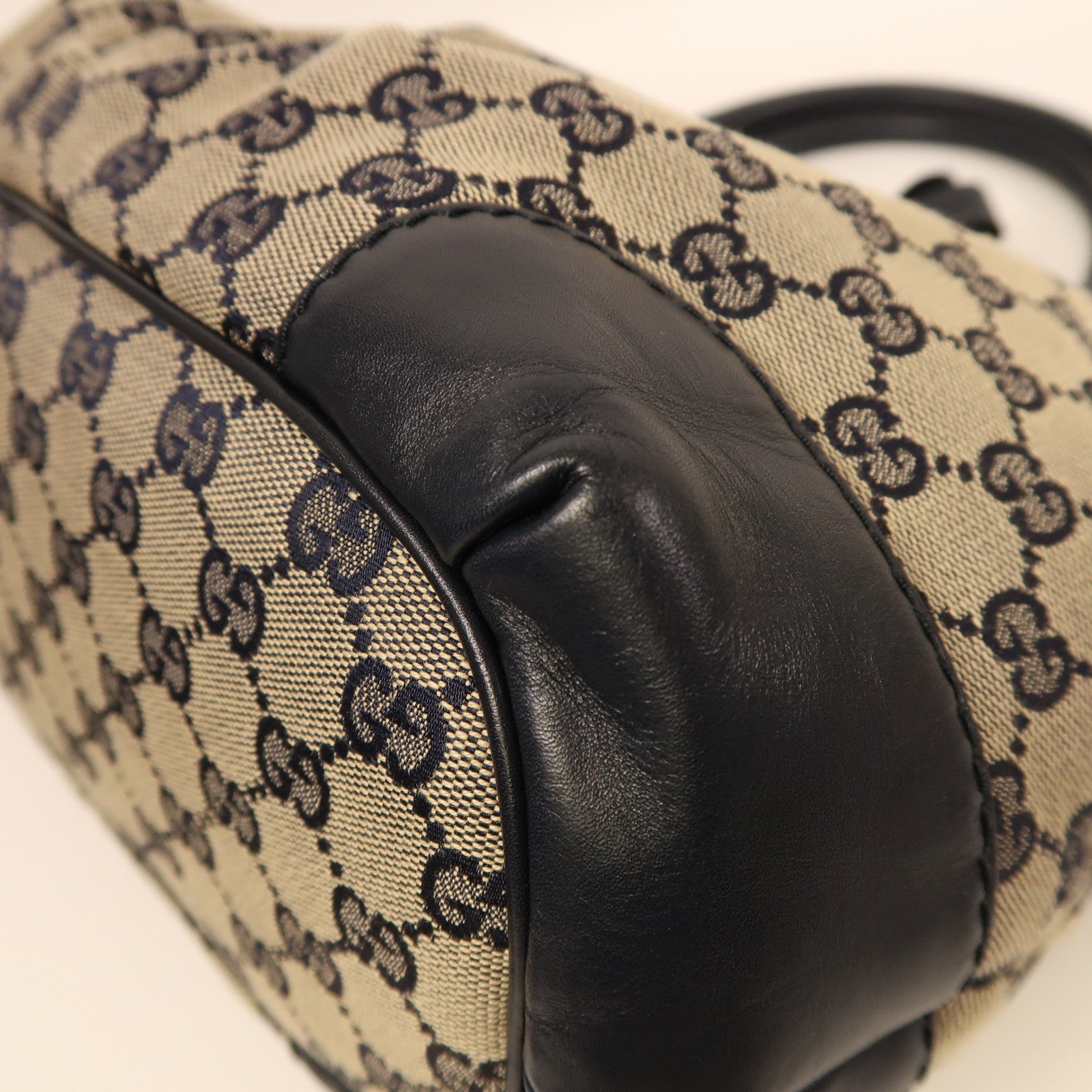 GUCCI 帆布2 Way Shoulder金扣手挽肩背兩用袋米色/藍色