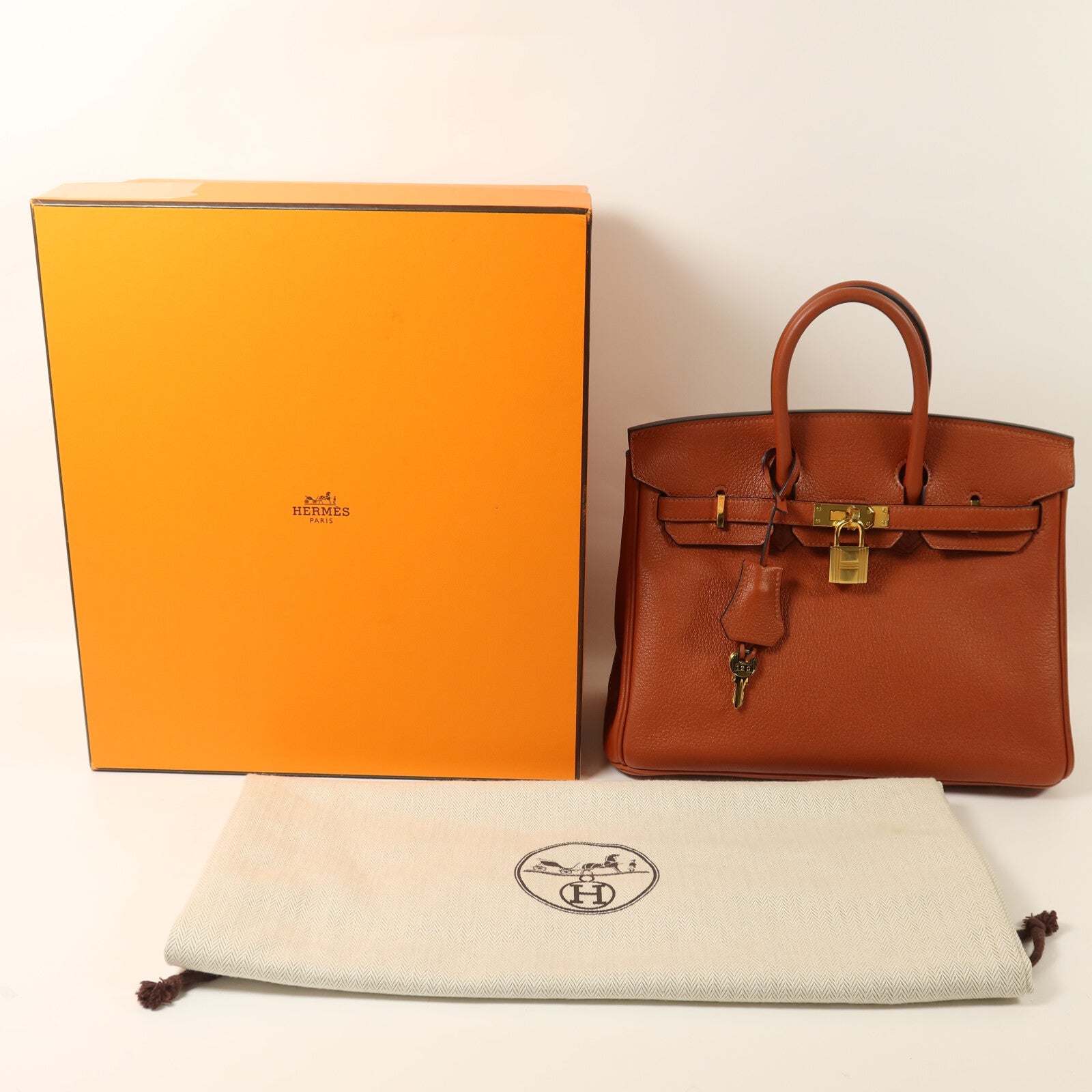 HERMES Clemence皮革Birkin 25手挽袋Cuivre