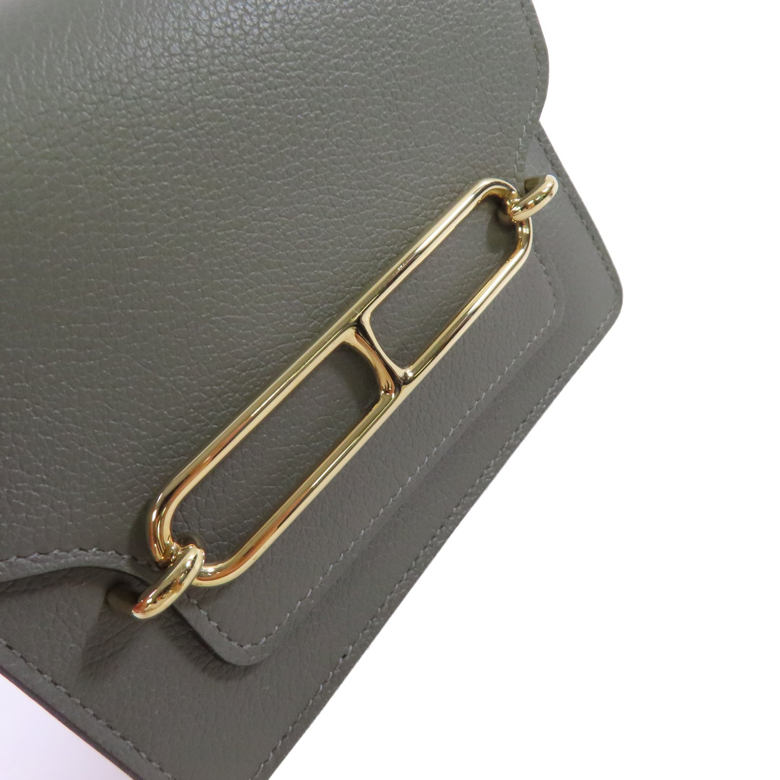 HERMES Evercolor皮革Roulis Slim Belt Wallet金扣短錢包Gris Meyer積雨雲灰色