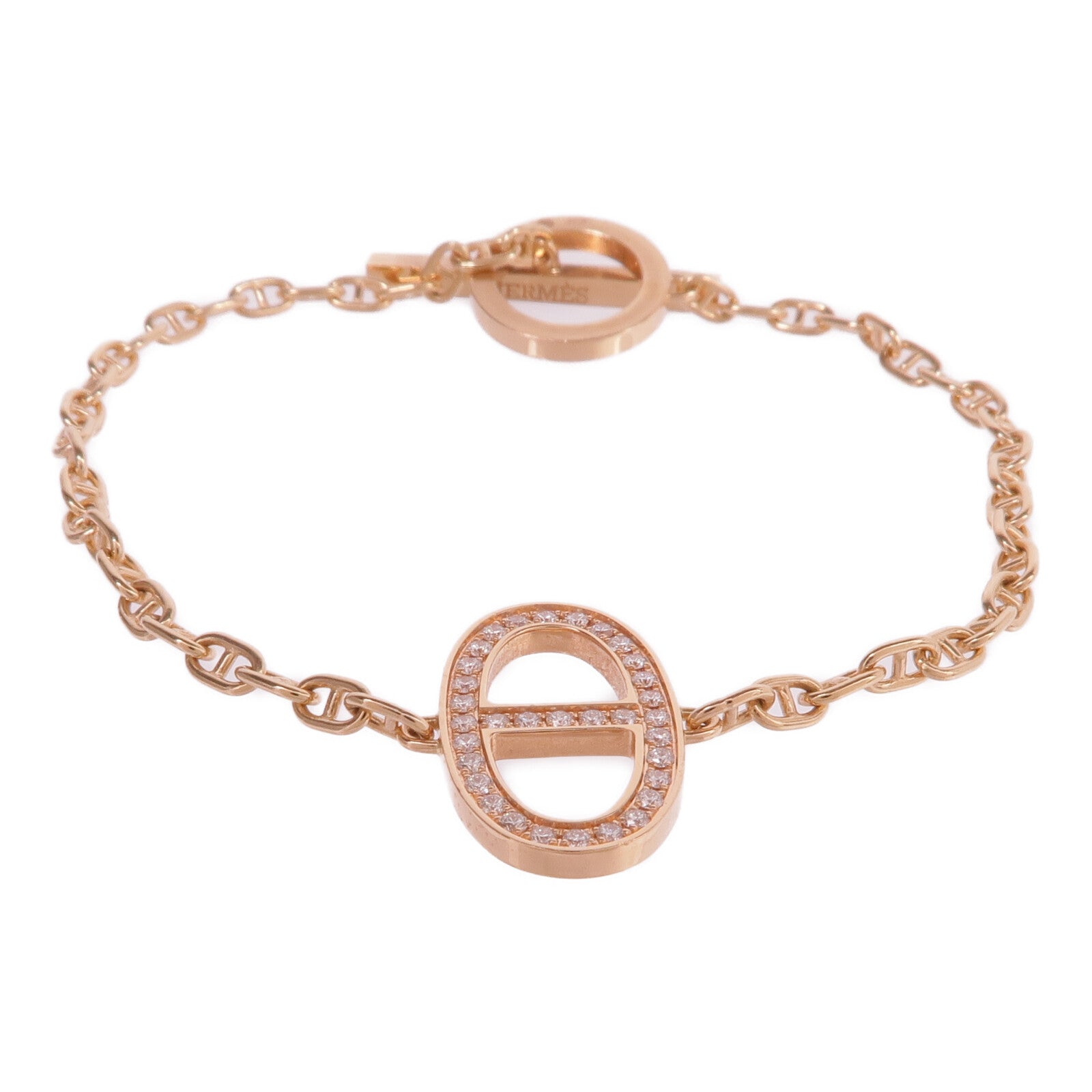 HERMES 18K玫瑰金Chaine d'ancre Contour Bracelet鑽石手鏈
