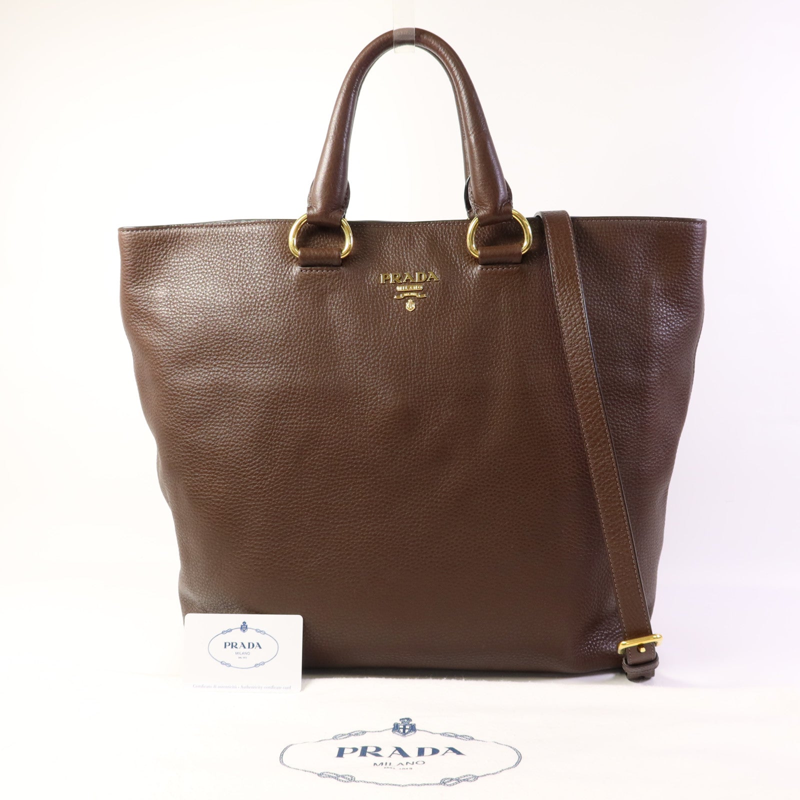 PRADA 牛皮皮革2 way Shoulder金扣手挽肩背兩用袋