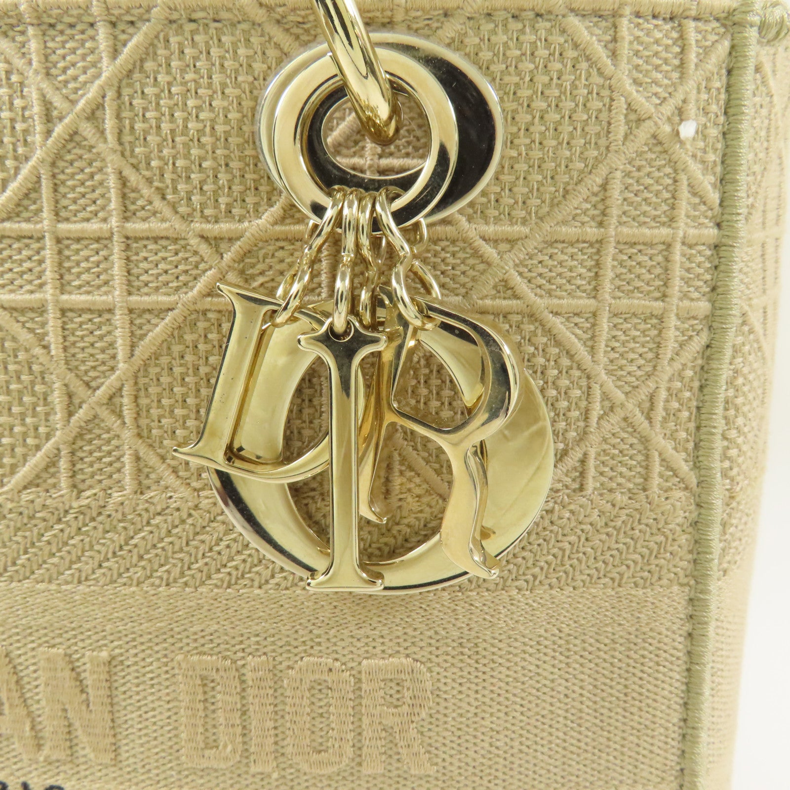 Dior 帆布Lady Dior金扣手挽肩背兩用袋