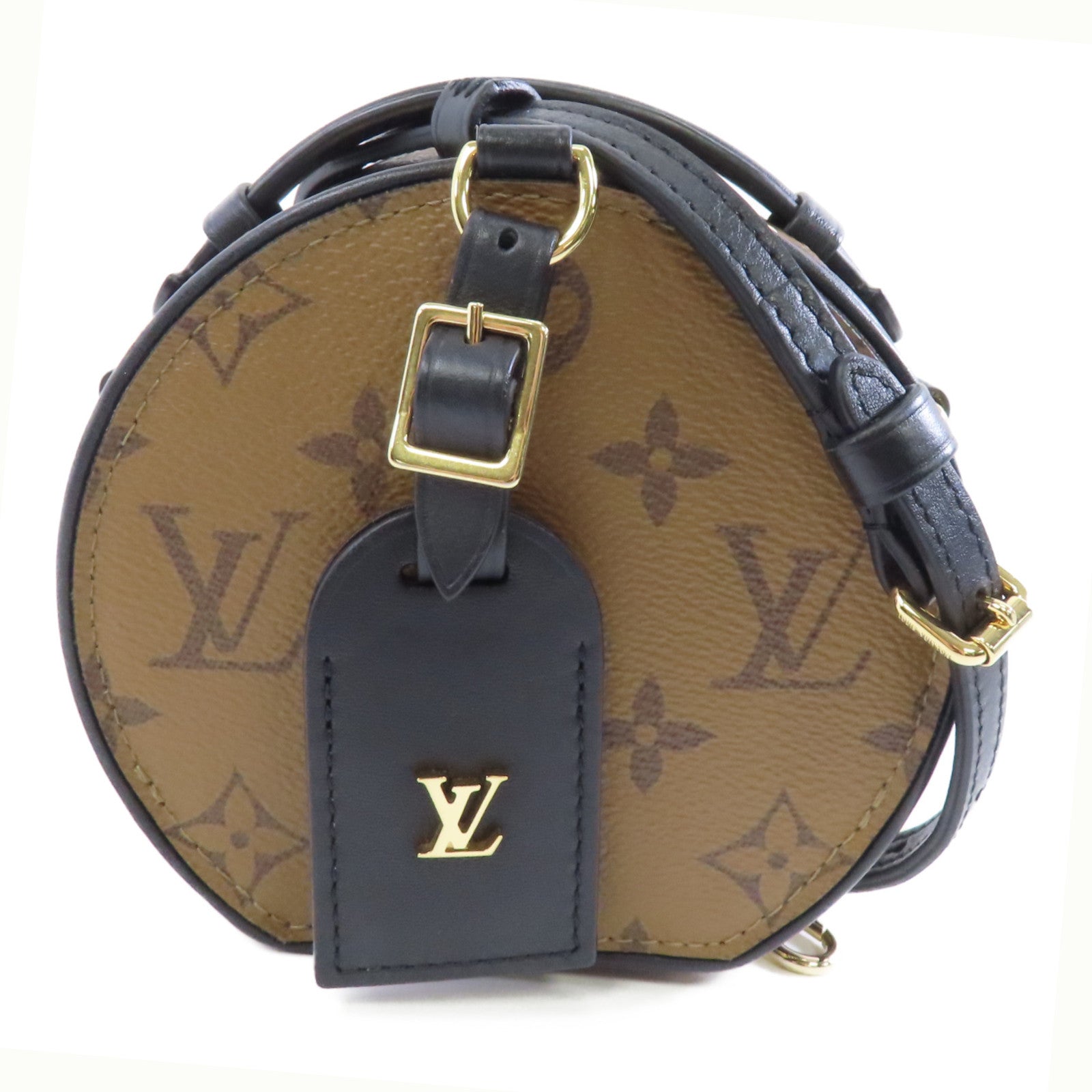 LOUIS VUITTON Monogram Reverse Mini Boite Chapeau金扣手挽肩背兩用袋棕色