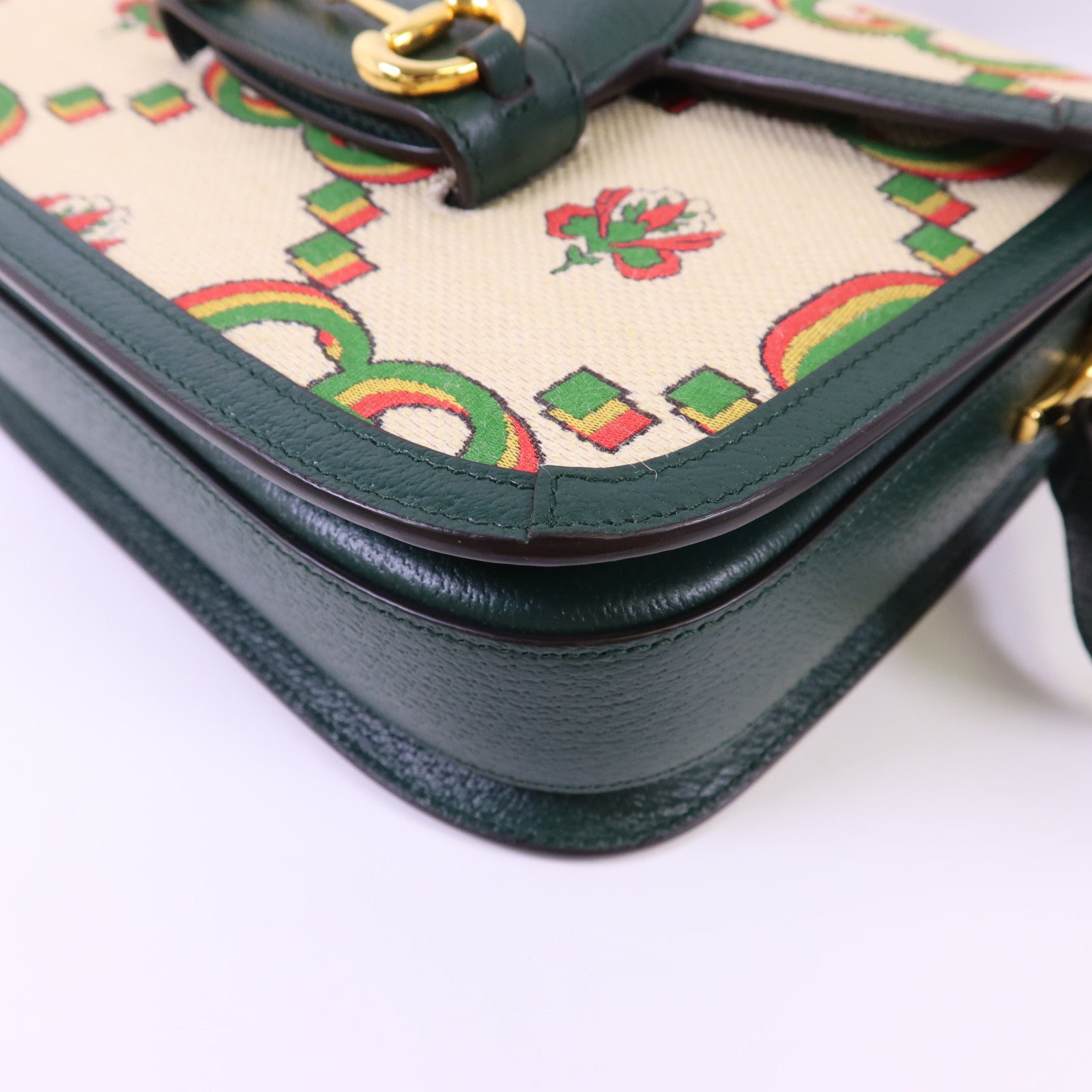 GUCCI 帆布Horsebit 1955 Medium金扣肩背袋
