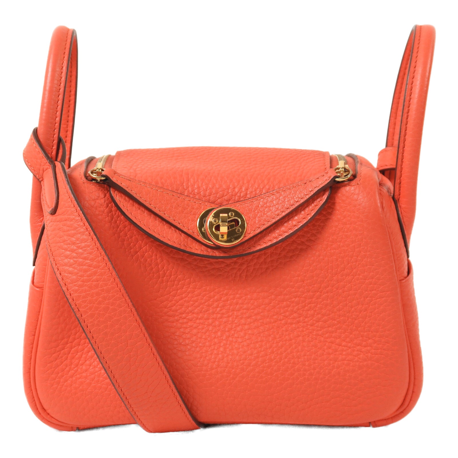 HERMES Clemence皮革Mini Lindy金扣肩背袋Rose Texas