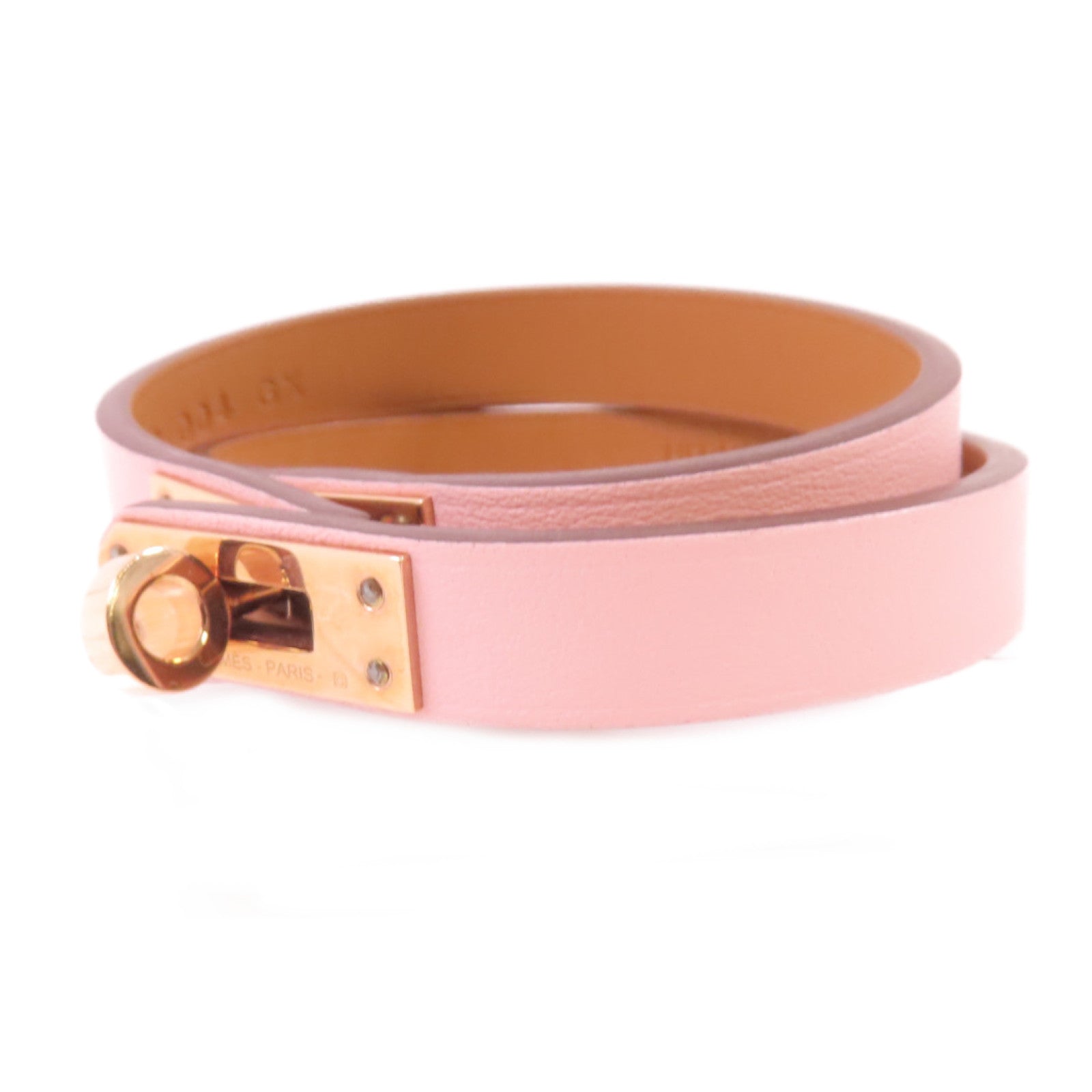 HERMES Swift皮革Kelly Double Tour Bracelet金扣手鏈粉紅色