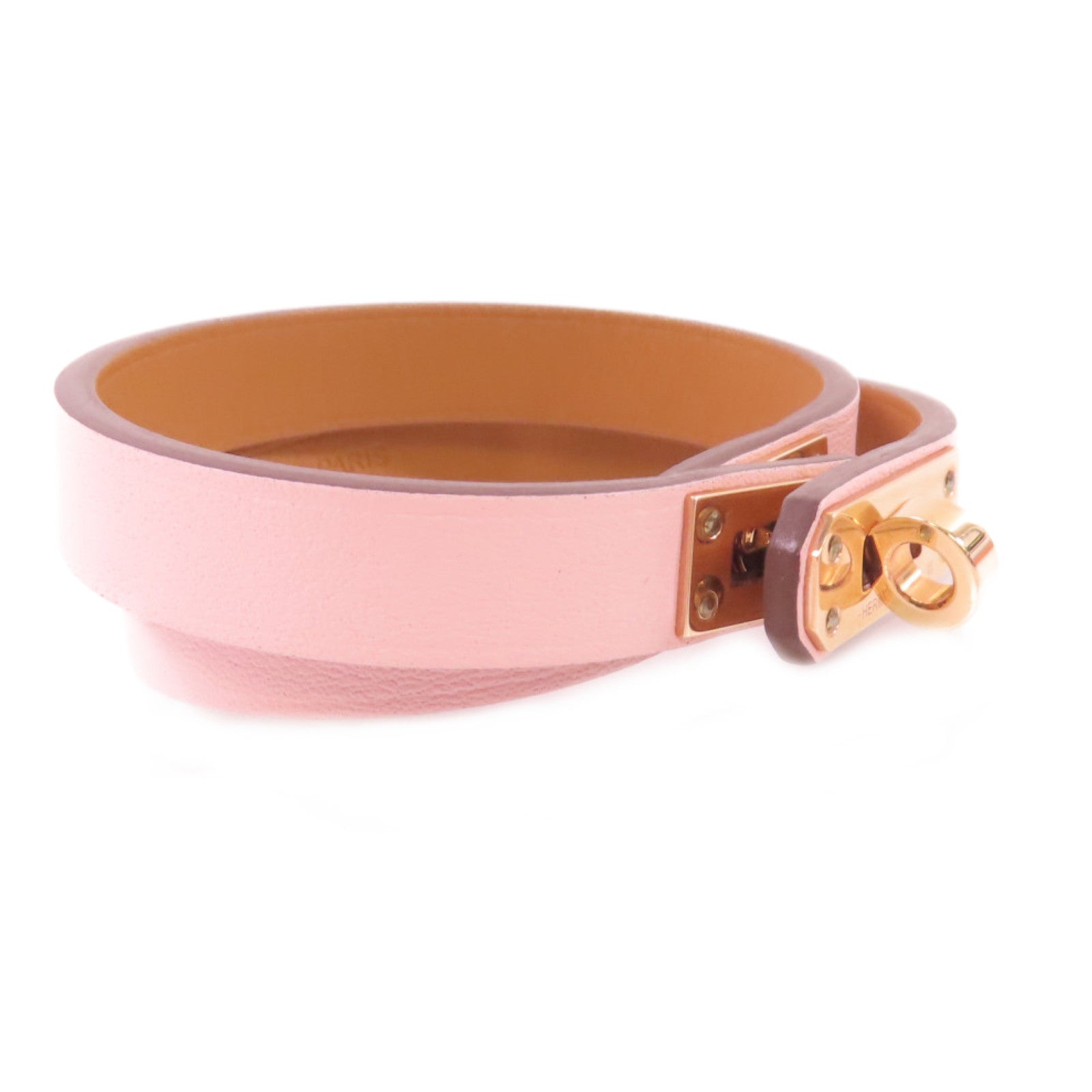 HERMES Swift皮革Kelly Double Tour Bracelet金扣手鏈粉紅色