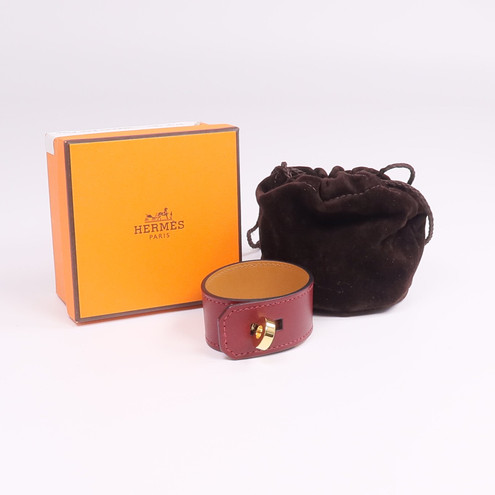 HERMES 【激減優惠】Box Calf皮革Hip Hop Bracelet金扣手帶