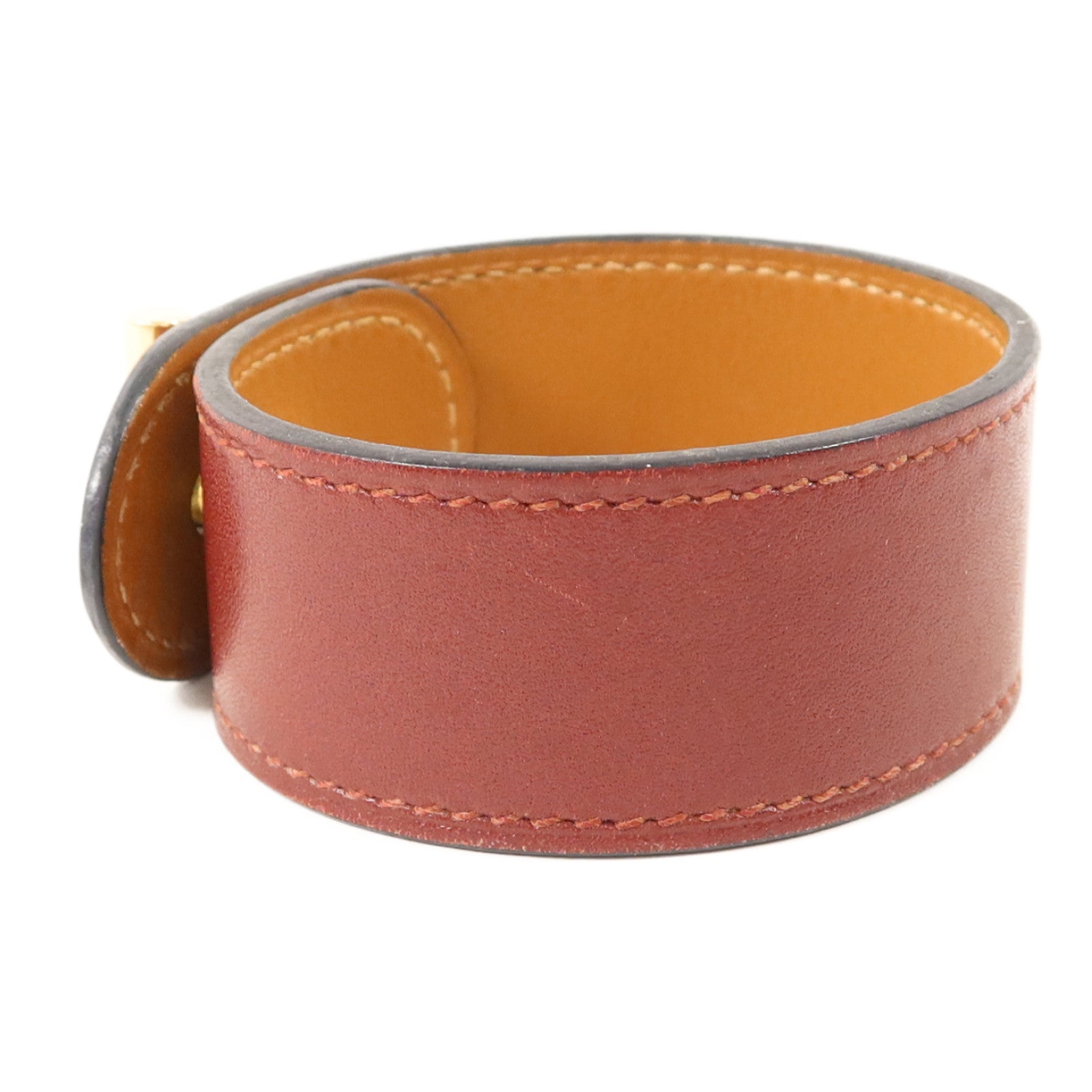HERMES 【激減優惠】Tadelakt皮革Cuir Hydra Bracelet金扣手鐲Rouge H