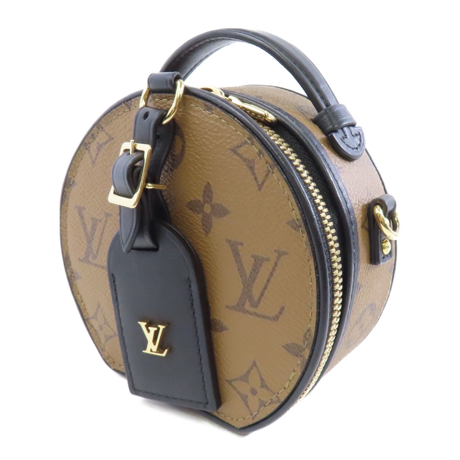 LOUIS VUITTON Monogram Reverse Mini Boite Chapeau金扣手挽肩背兩用袋棕色