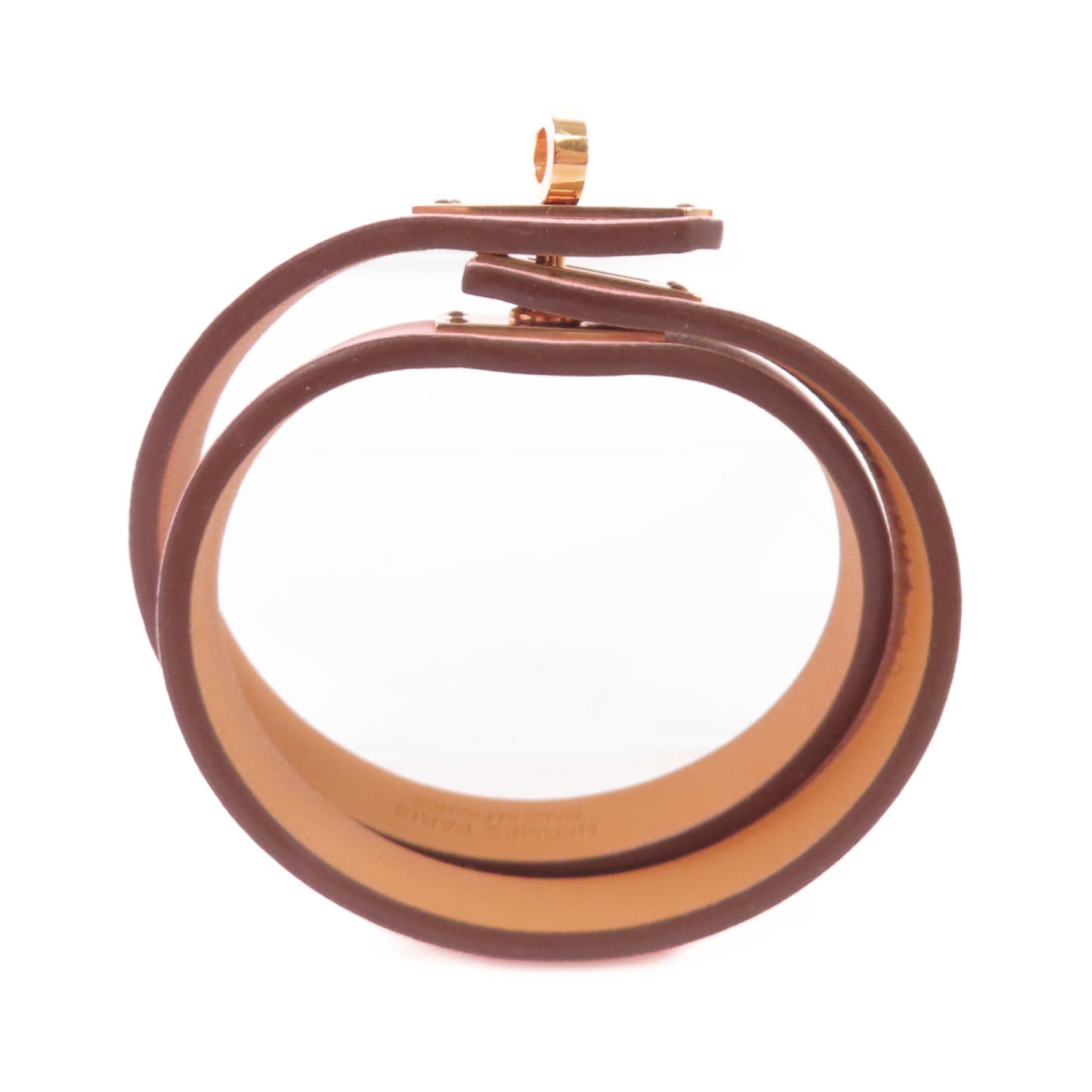 HERMES Swift皮革Kelly Double Tour Bracelet金扣手鏈粉紅色
