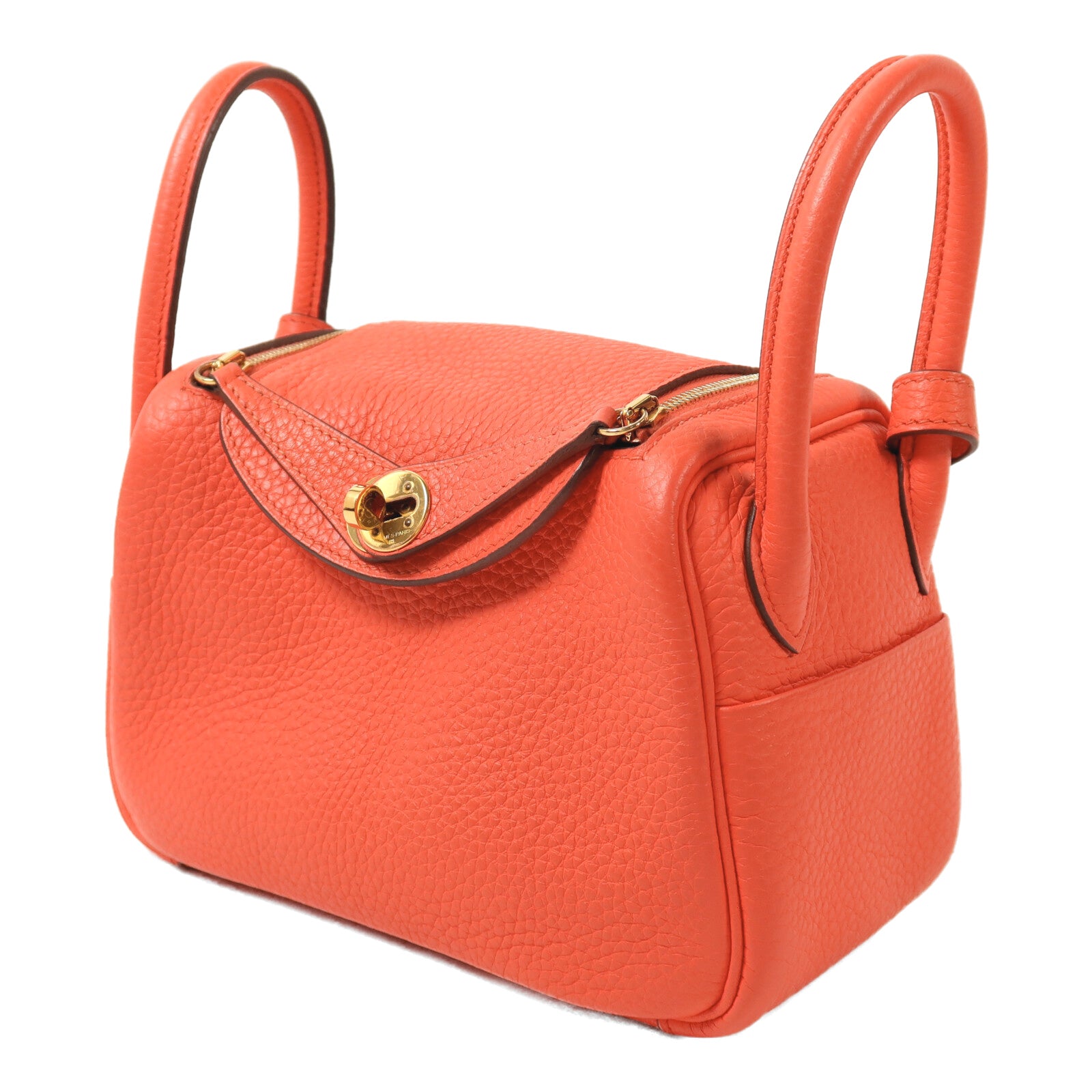 HERMES Clemence皮革Mini Lindy金扣肩背袋Rose Texas