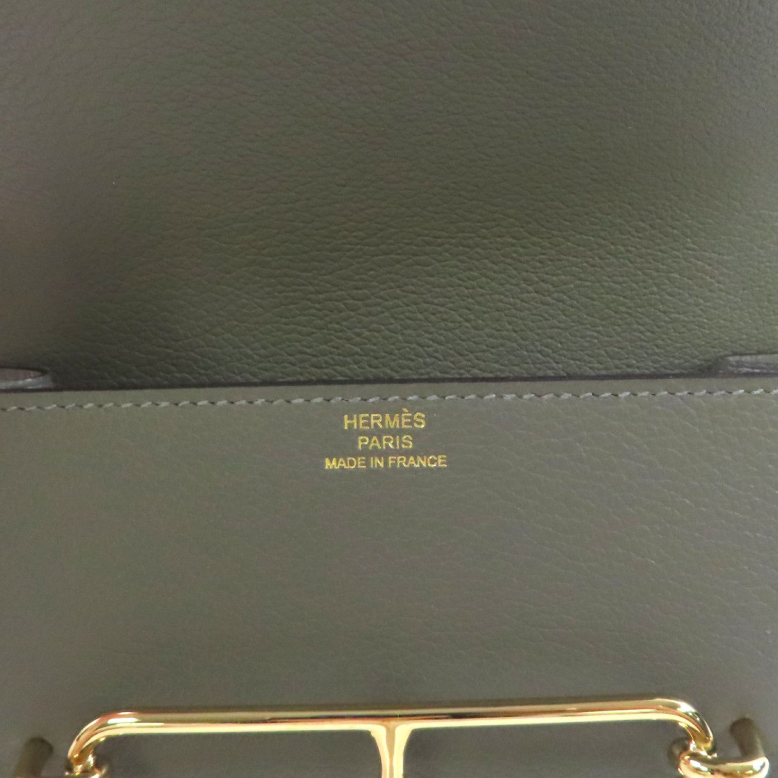 HERMES Evercolor皮革Roulis Slim Belt Wallet金扣短錢包Gris Meyer積雨雲灰色