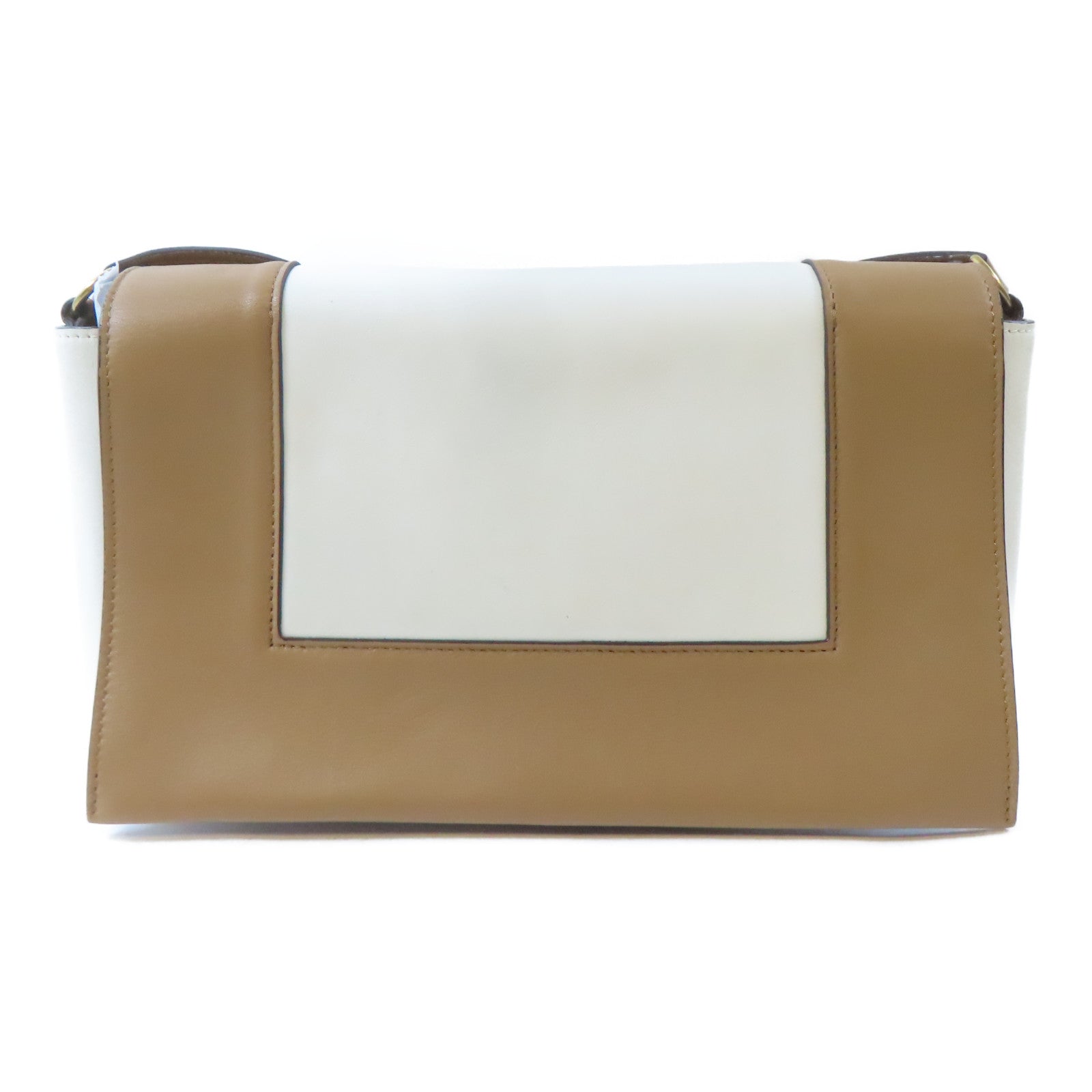 CELINE 牛皮皮革Frame Shoulder Bag金扣肩背袋棕色/白色