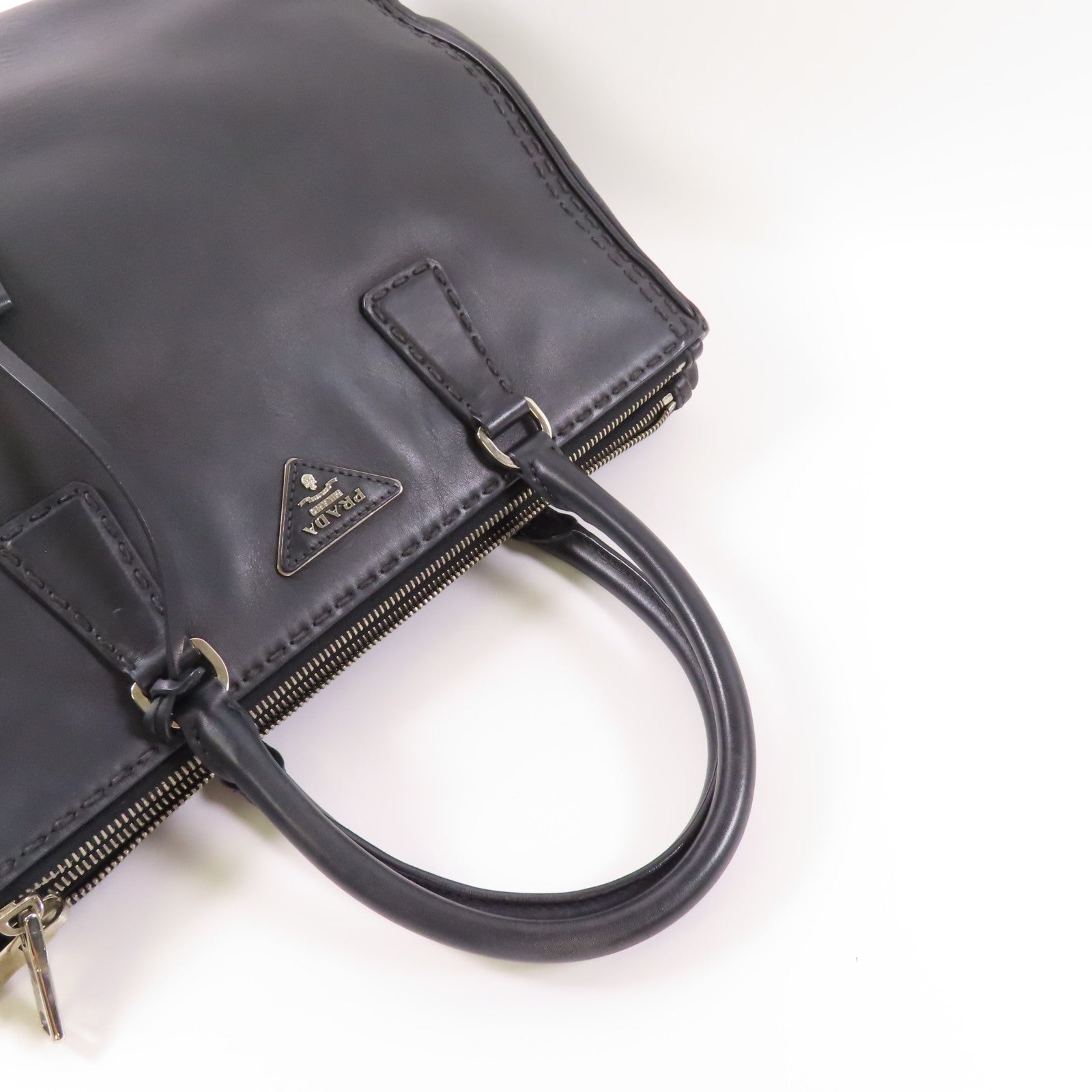 PRADA 牛皮皮革2 Way Shoulder Bag銀扣手挽肩背兩用袋