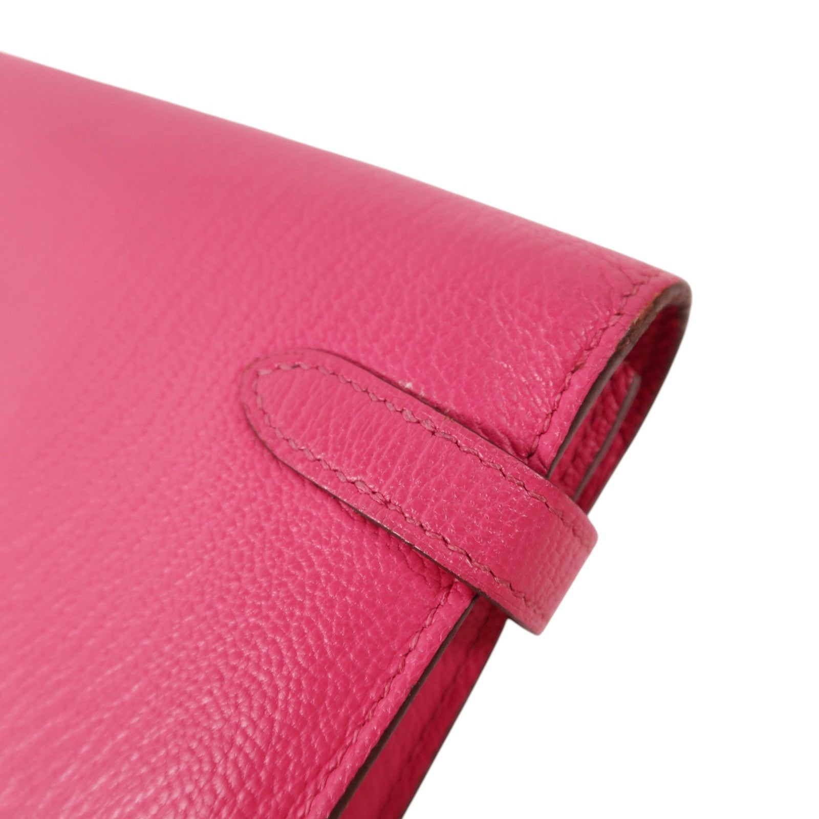 HERMES Chevre皮革Kelly Long Wallet銀扣長錢包Rose Mexico