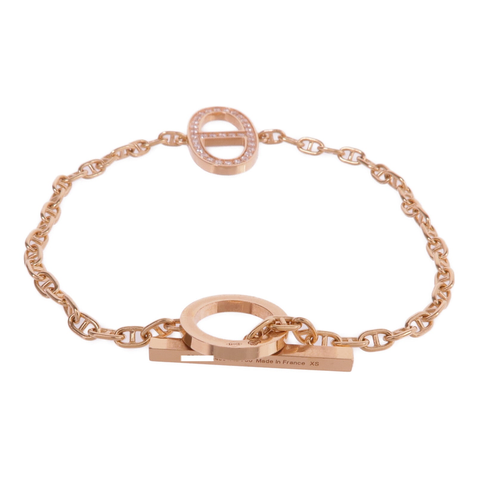 HERMES 18K玫瑰金Chaine d'ancre Contour Bracelet鑽石手鏈