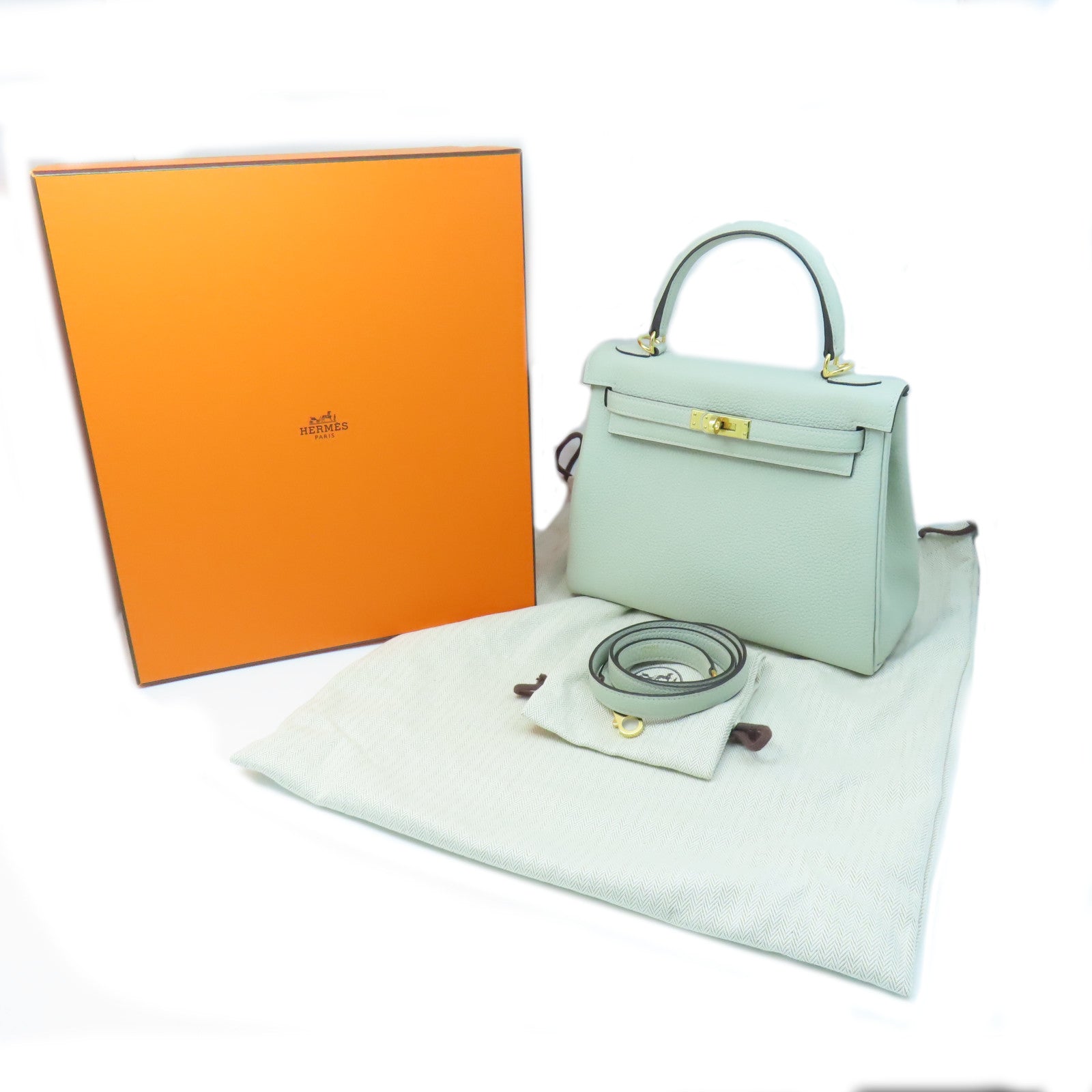 HERMES Togo Leather Kelly 25 Handle Shoulder Bag Gray