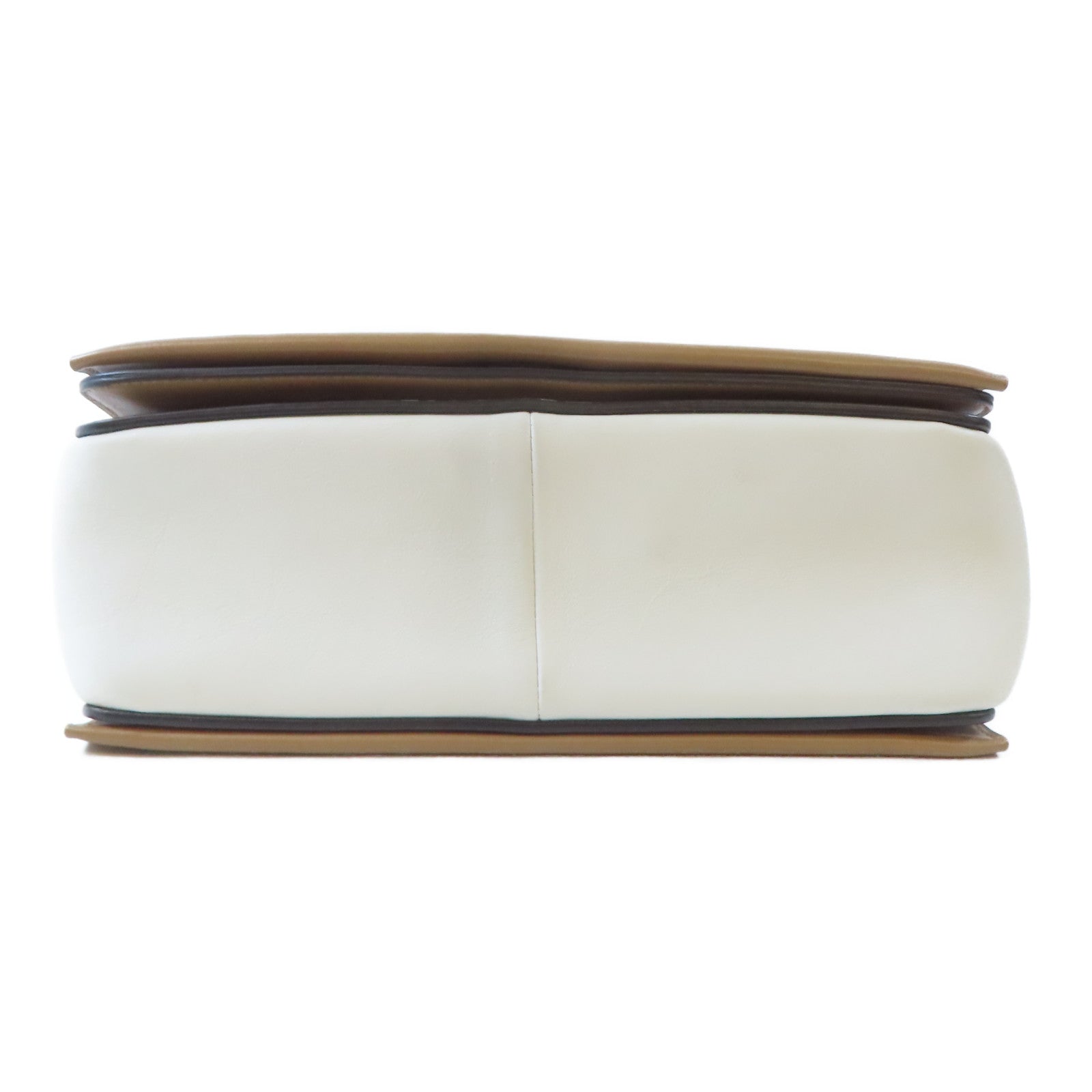 CELINE 牛皮皮革Frame Shoulder Bag金扣肩背袋棕色/白色