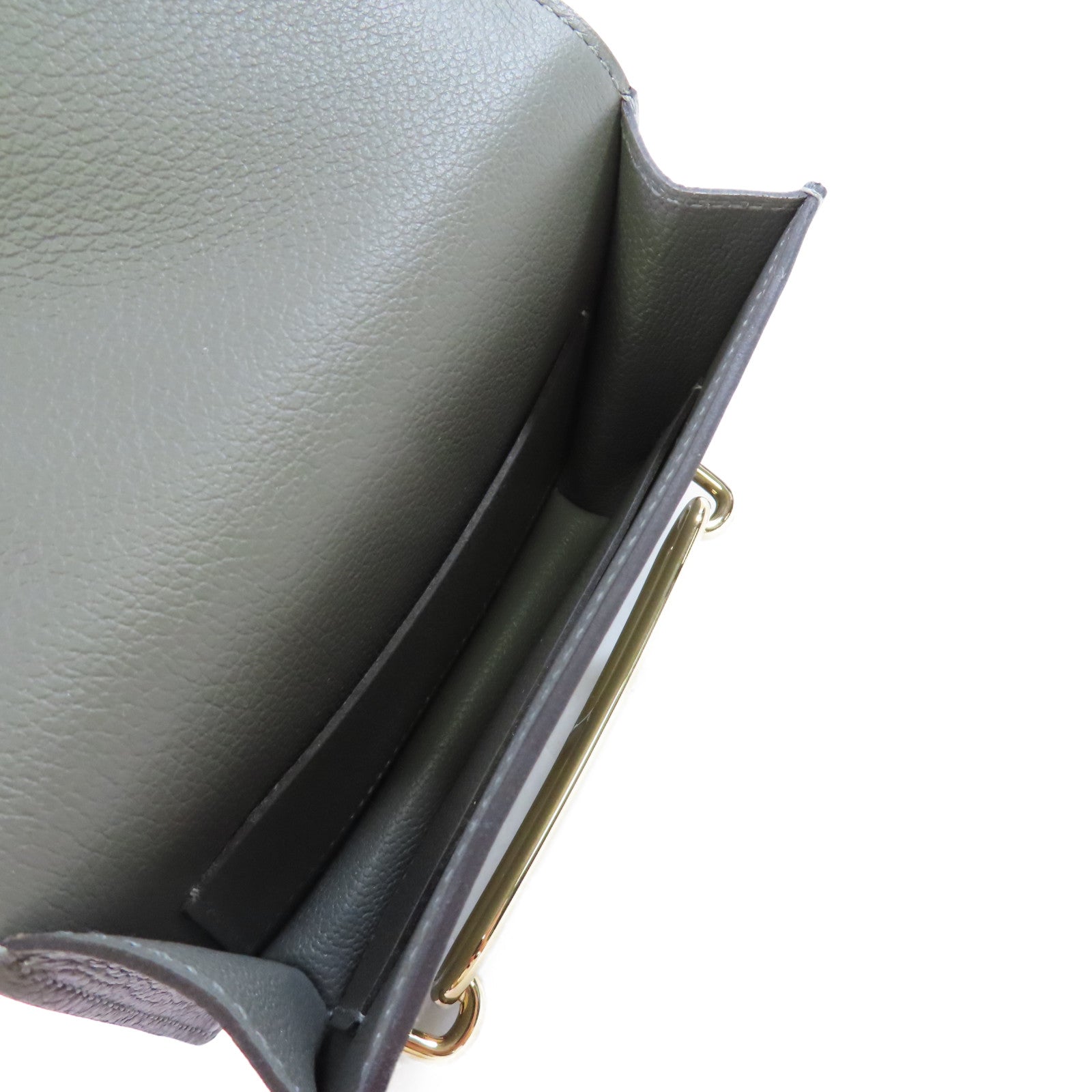 HERMES Evercolor皮革Roulis Slim Belt Wallet金扣短錢包Gris Meyer積雨雲灰色
