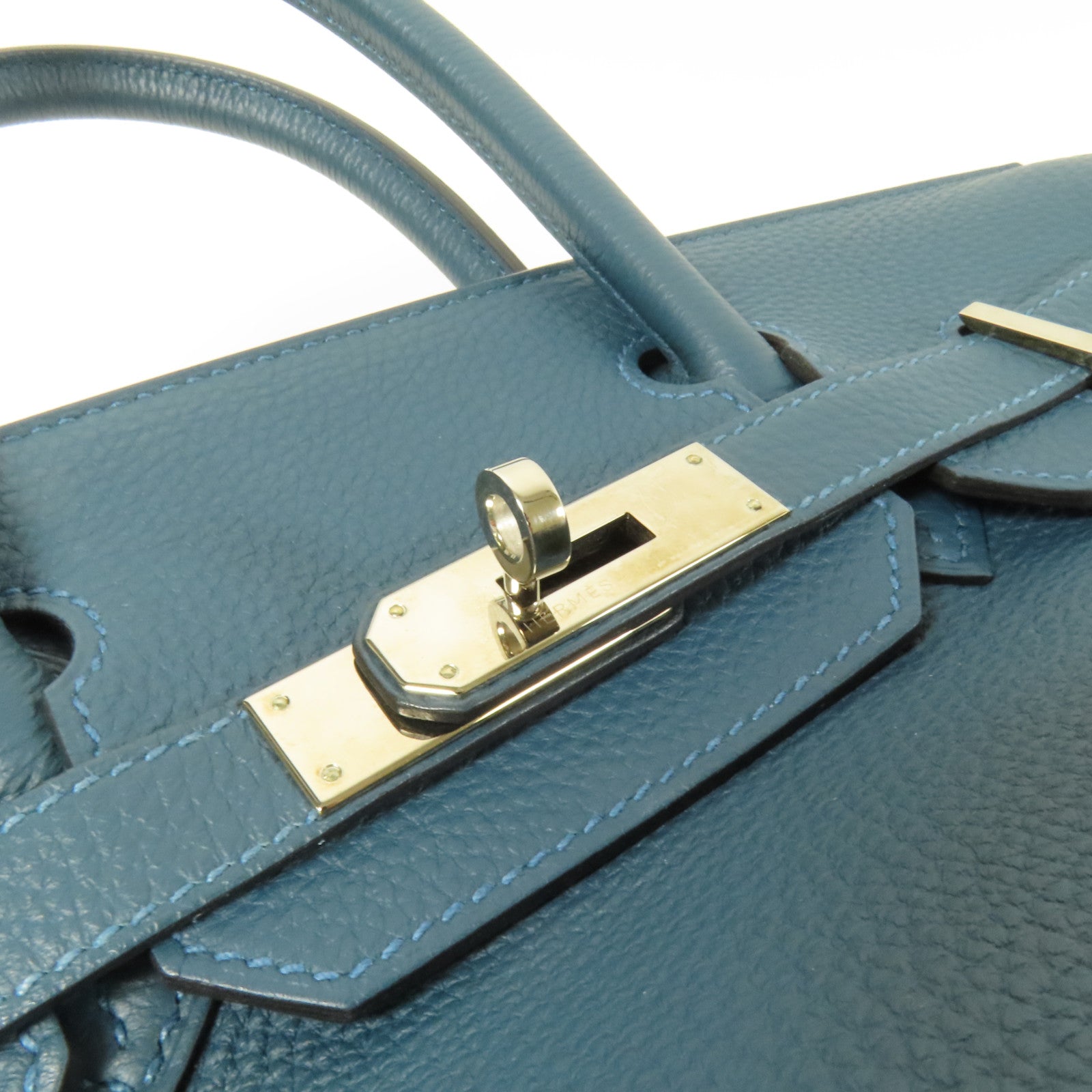 HERMES Clemence皮革Birkin 30銀扣手挽袋Vert Bosphore