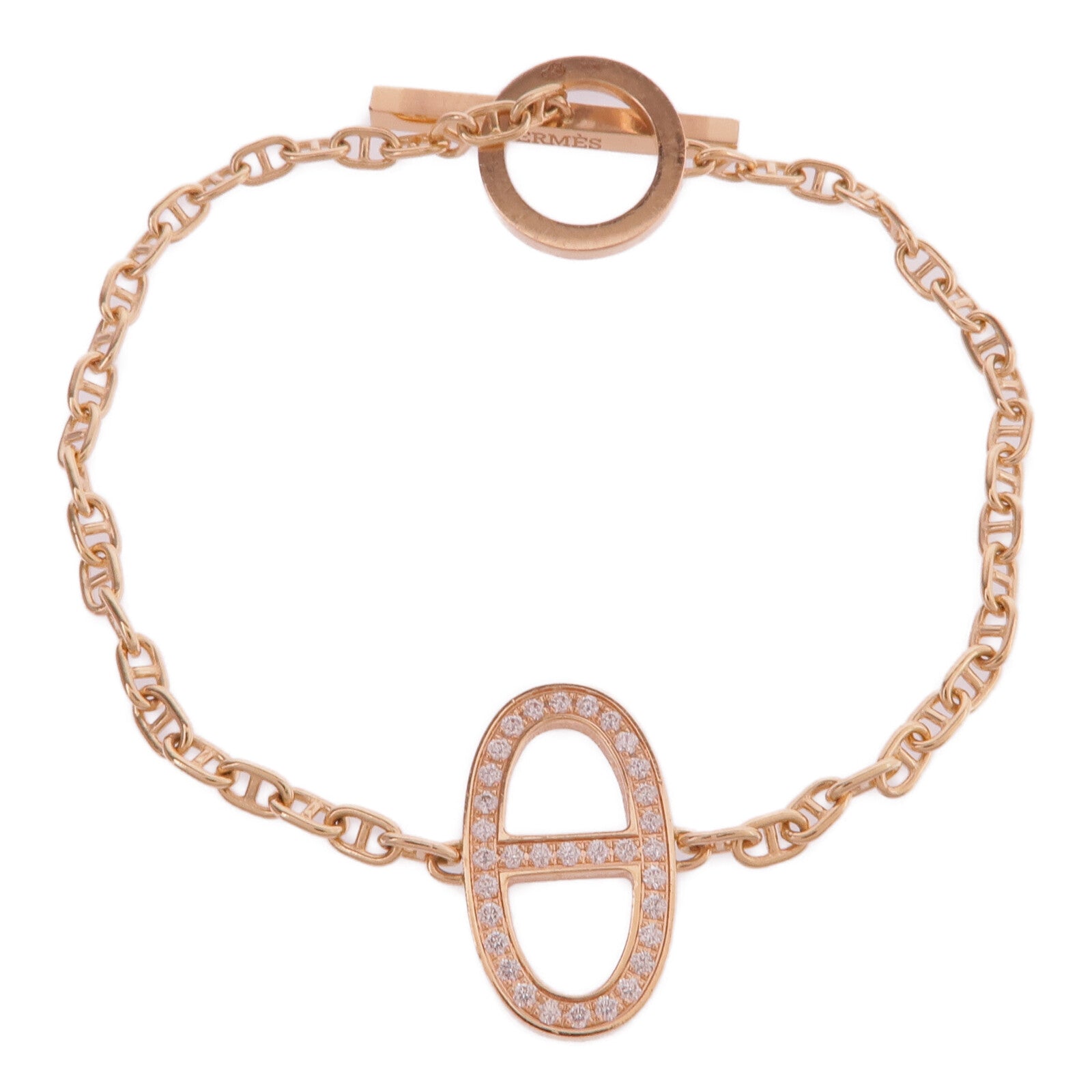 HERMES 18K玫瑰金Chaine d'ancre Contour Bracelet鑽石手鏈
