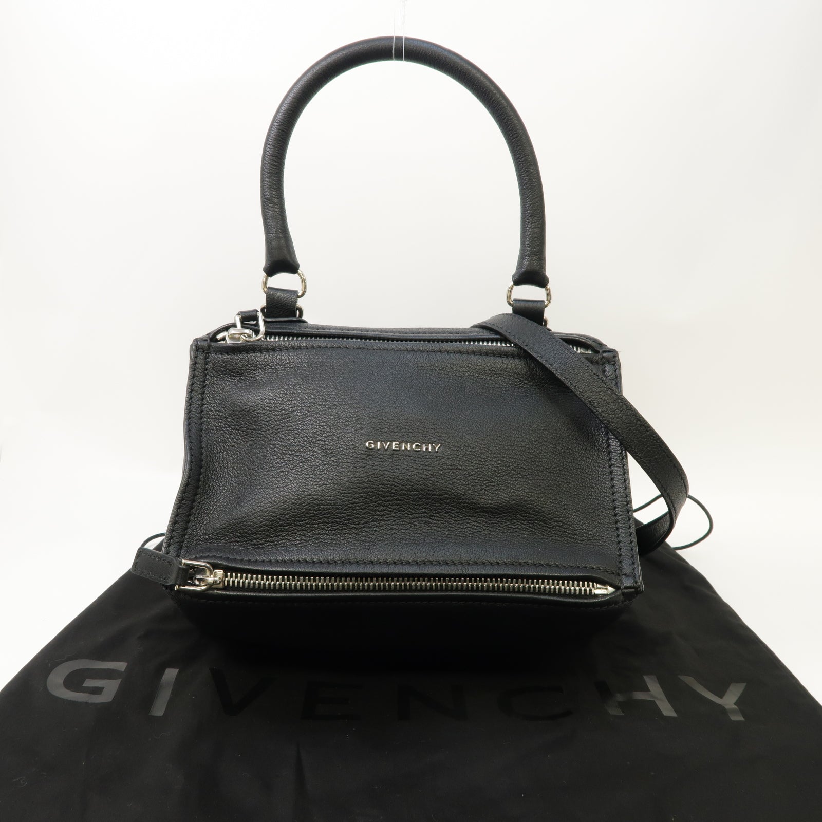 GIVENCHY 皮革Pandora 2 Way Shoulder Bag銀扣手挽肩背兩用袋黑色