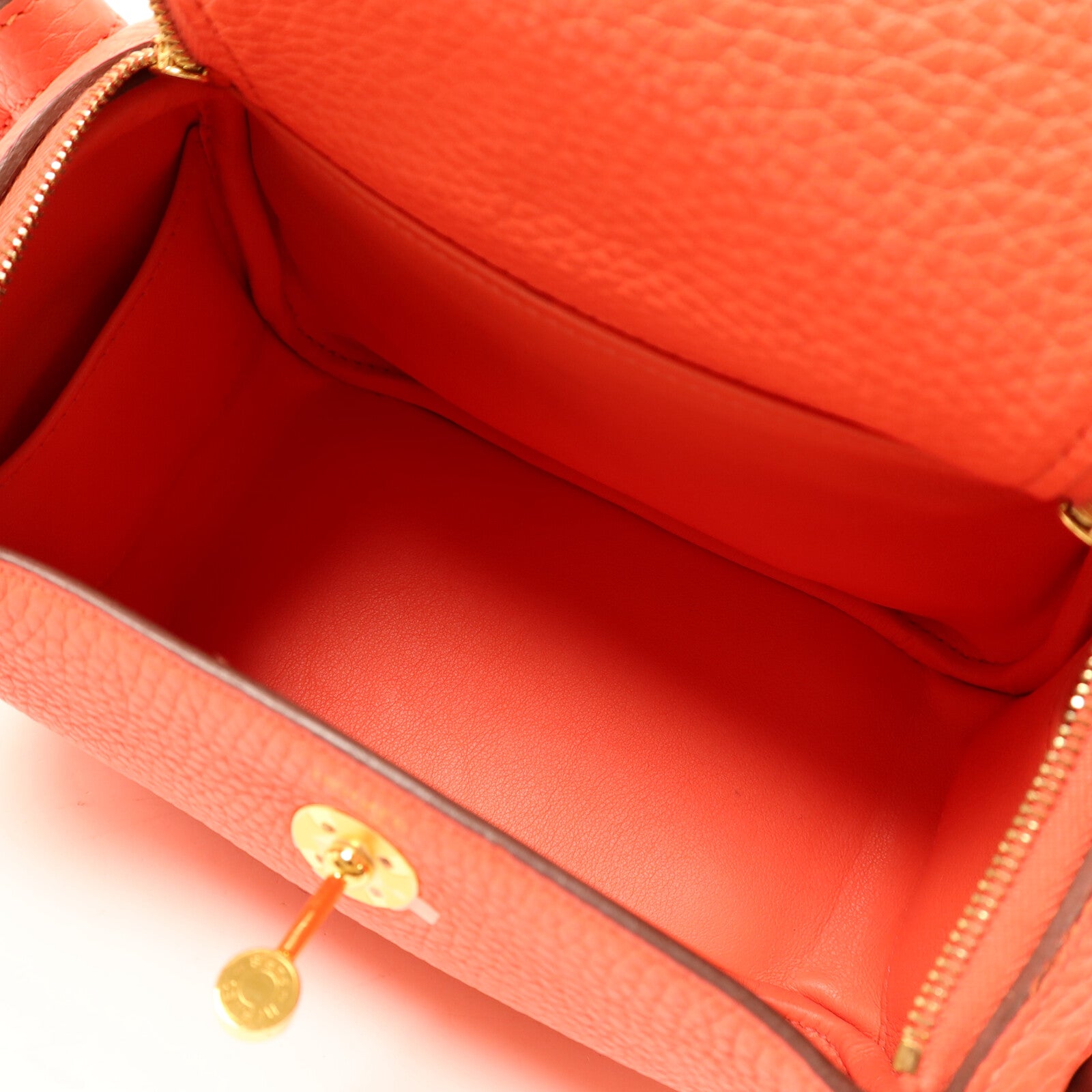 HERMES Clemence皮革Mini Lindy金扣肩背袋Rose Texas